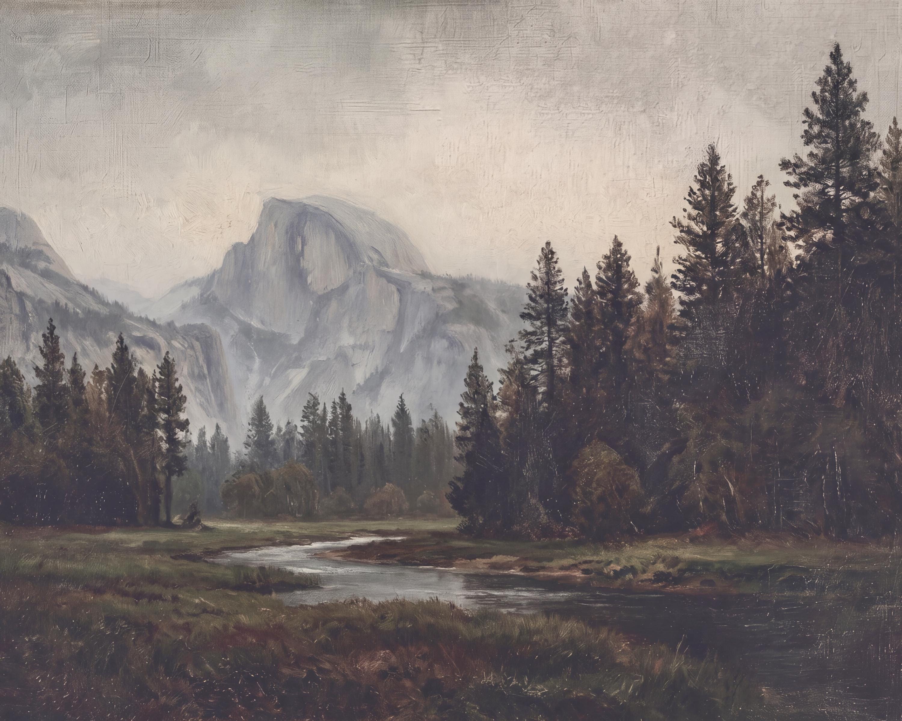 Mountain River Wall Art | Yosemite Inspired Forest Print | Moody Vintage Landscape Digital Download — image 2