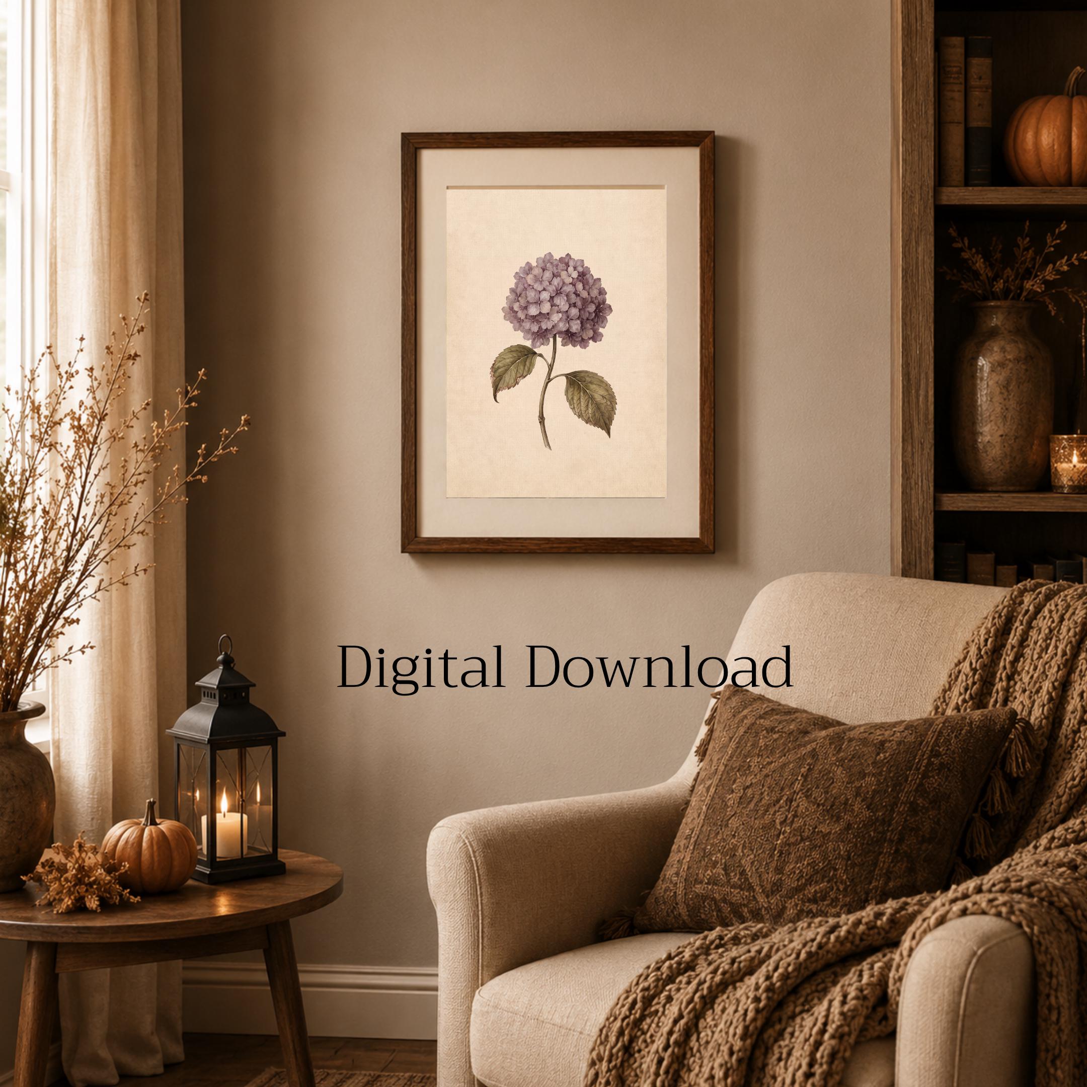Vintage Hydrangea Botanical Printable Wall Art Set, Blue Purple Floral Cottage Decor Digital Download — image 7