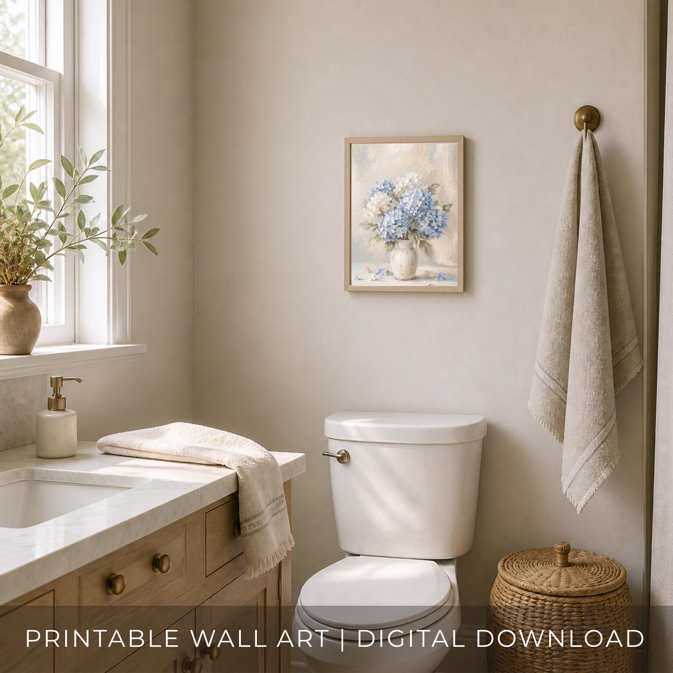 Blue Hydrangea Wall Art Printable, Neutral Floral Prints (Digital Download) — image 7