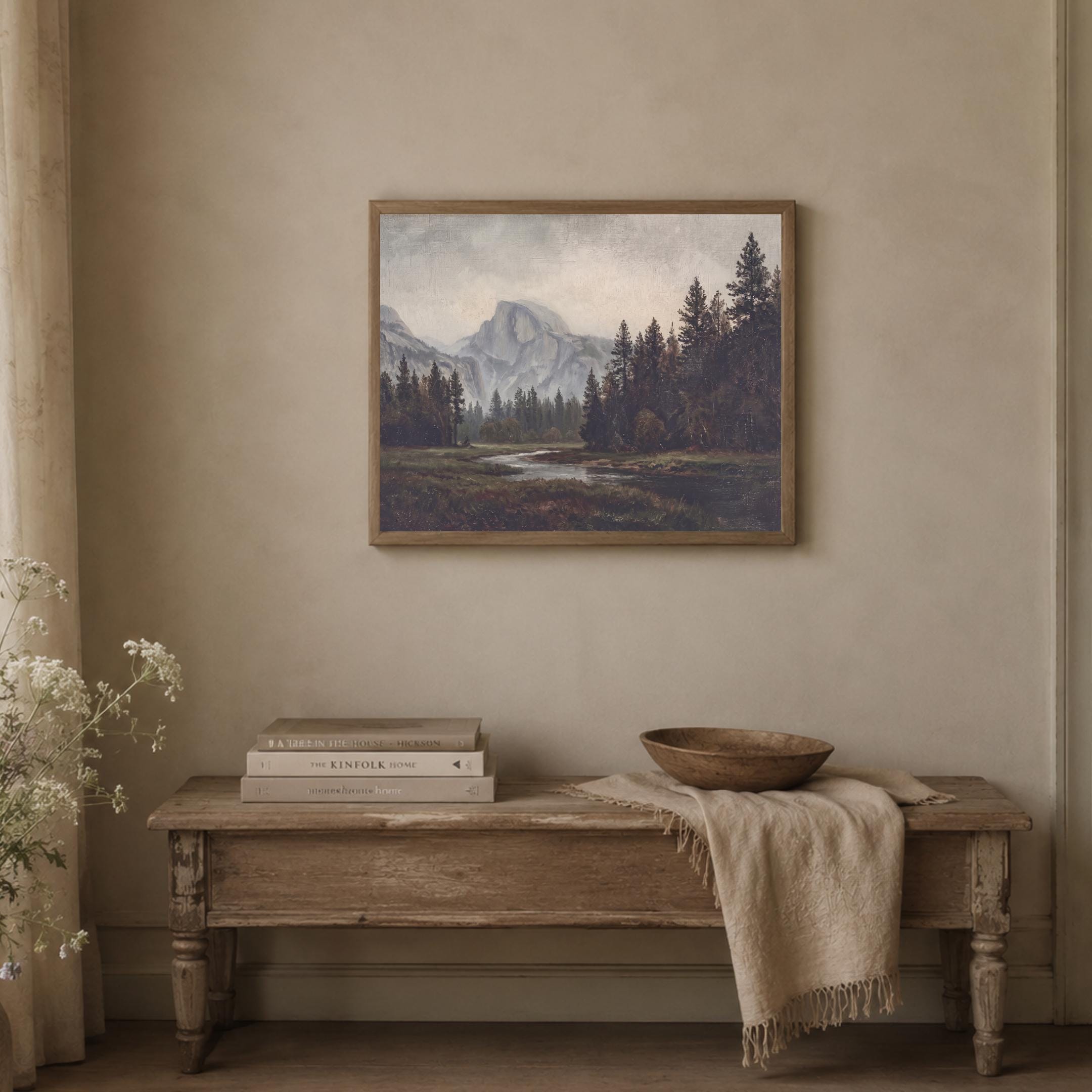 Mountain River Wall Art | Yosemite Inspired Forest Print | Moody Vintage Landscape Digital Download — image 4