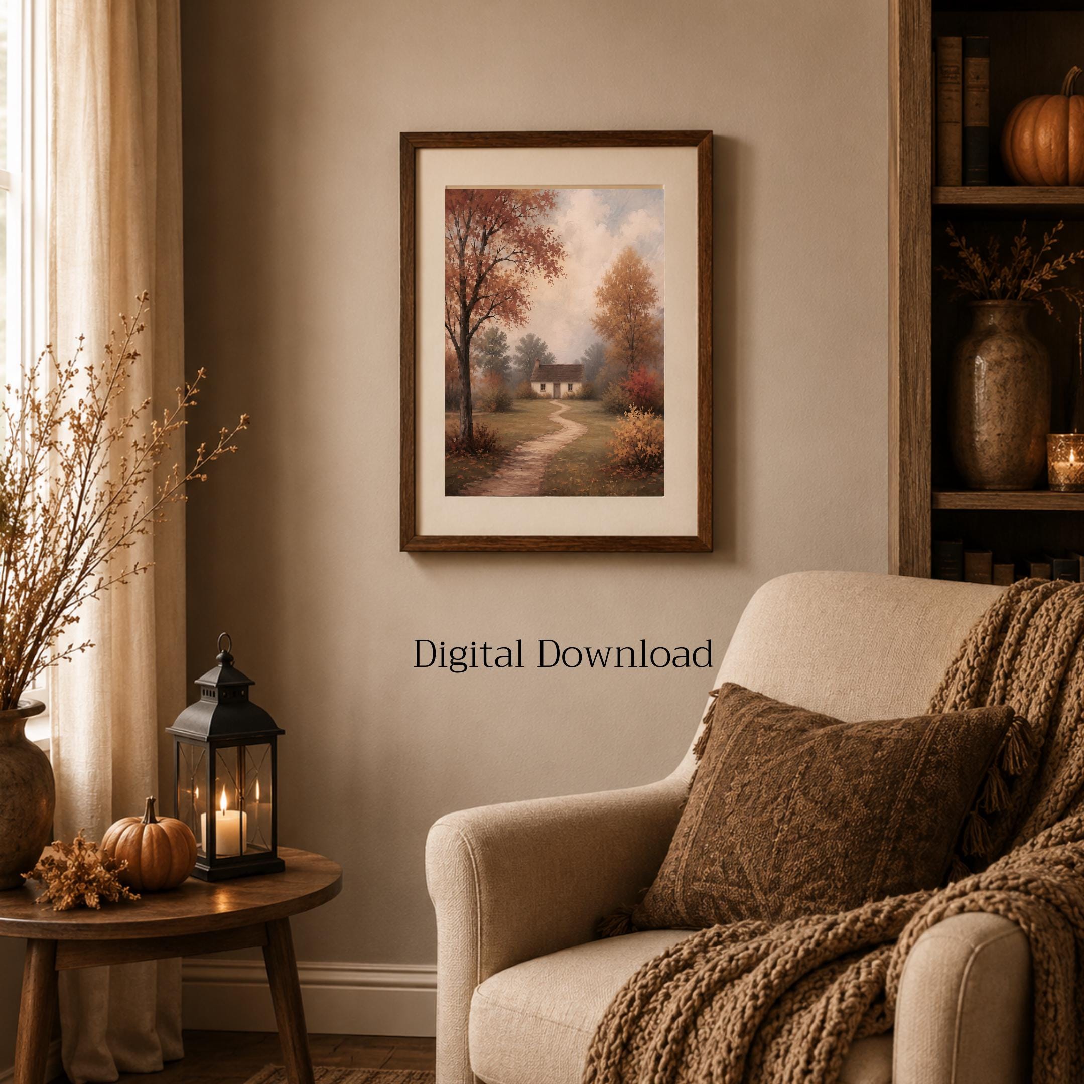 Autumn Cottage Wall Art | Fall Landscape Print | Vintage Farmhouse Digital Download — image 6