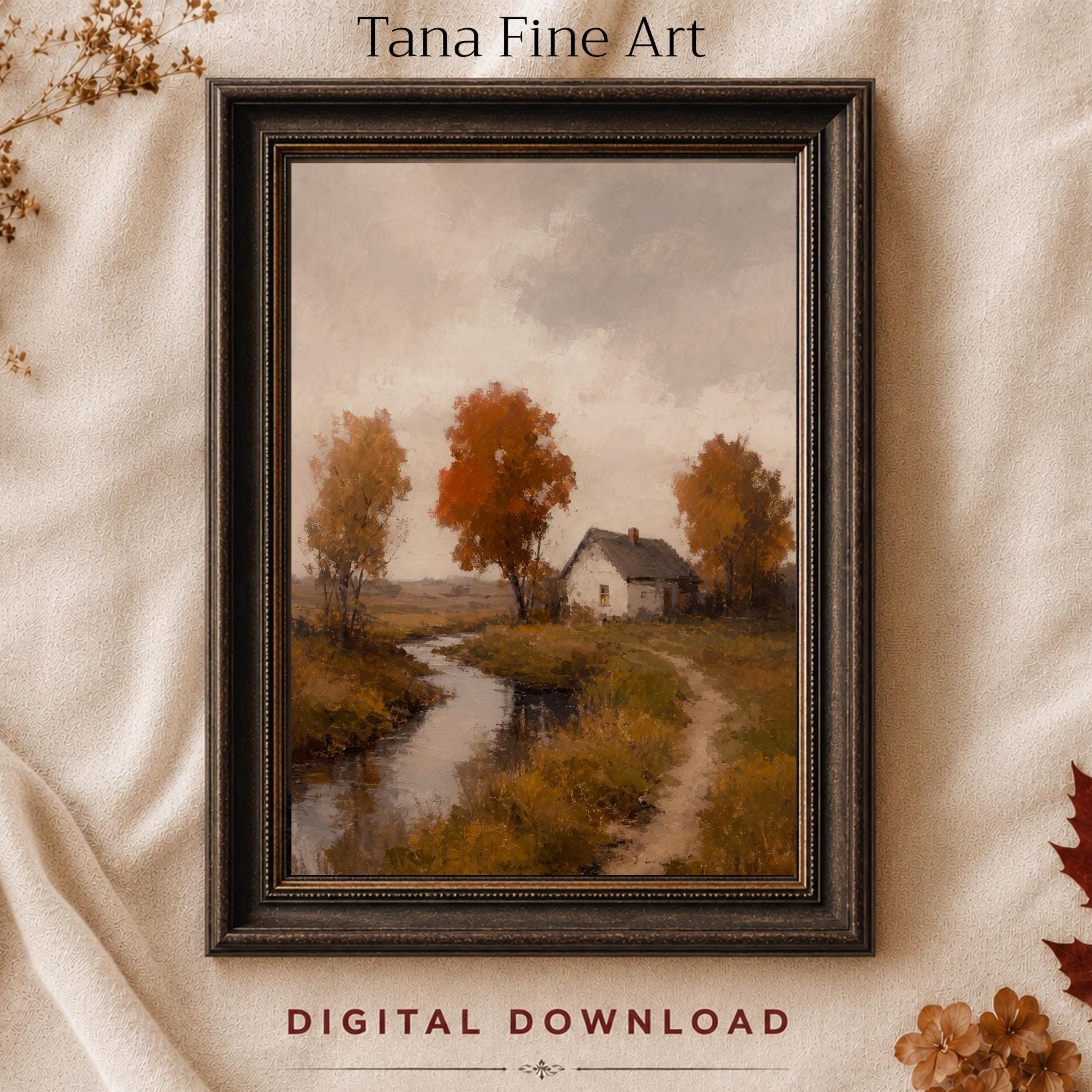 Farmhouse Creek Printable Wall Art, Autumn Countryside Rustic Cottage Digital Download
