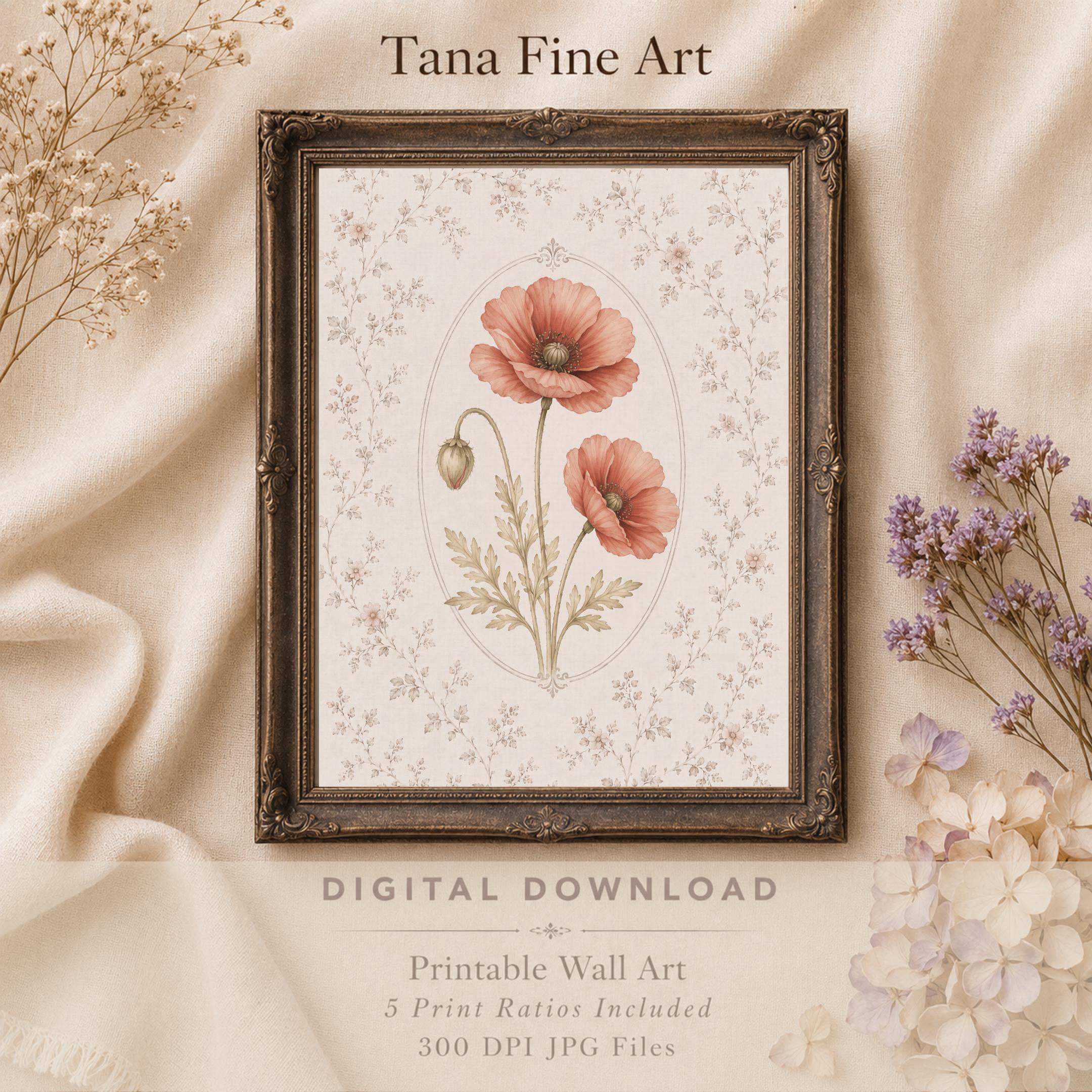 August Birth Month Flower Print | Poppy Printable Wall Art | Vintage Botanical Gift Digital Download — image 5