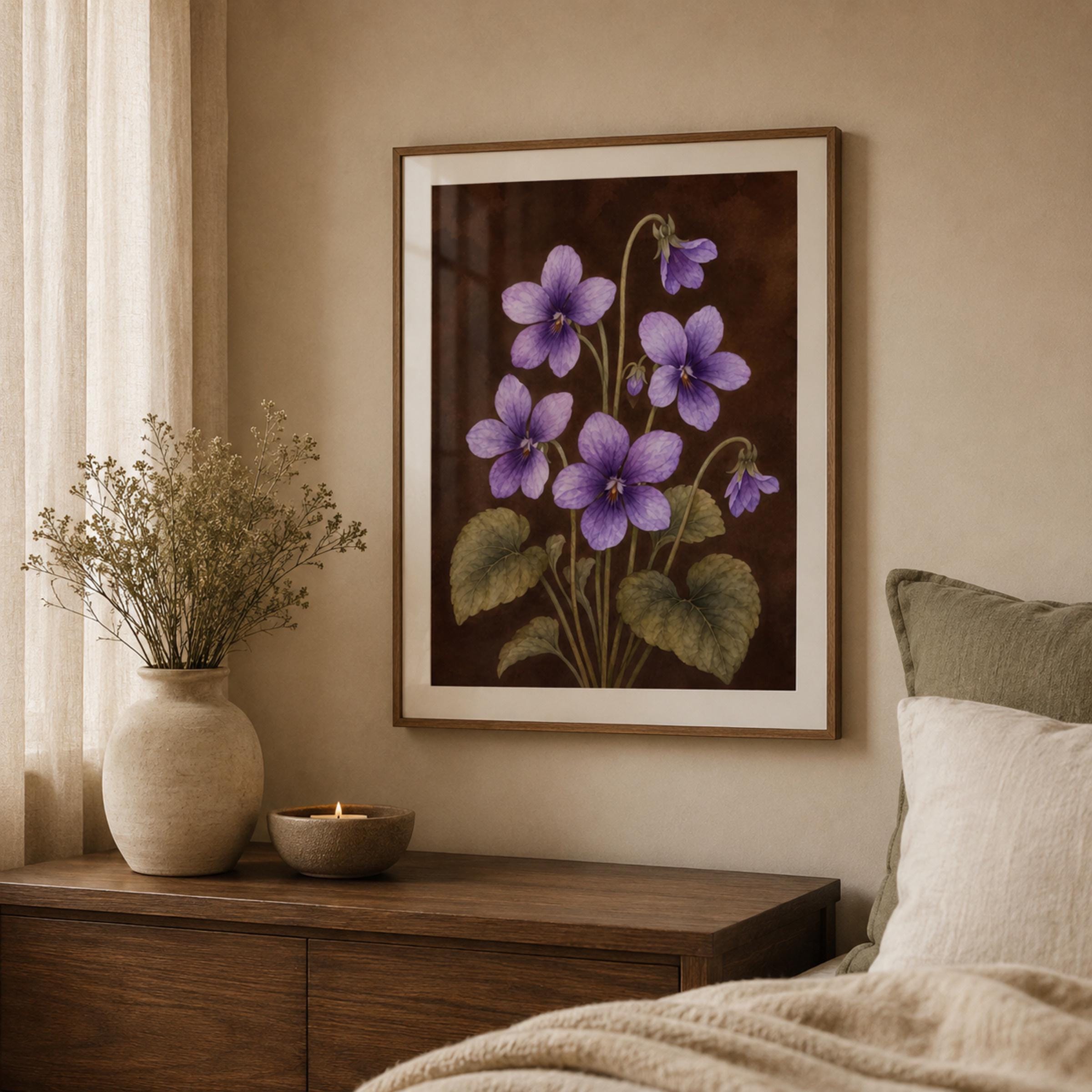 Moody February Birth Flower Print | Violet Wall Art | Vintage Botanical Digital Download — image 3