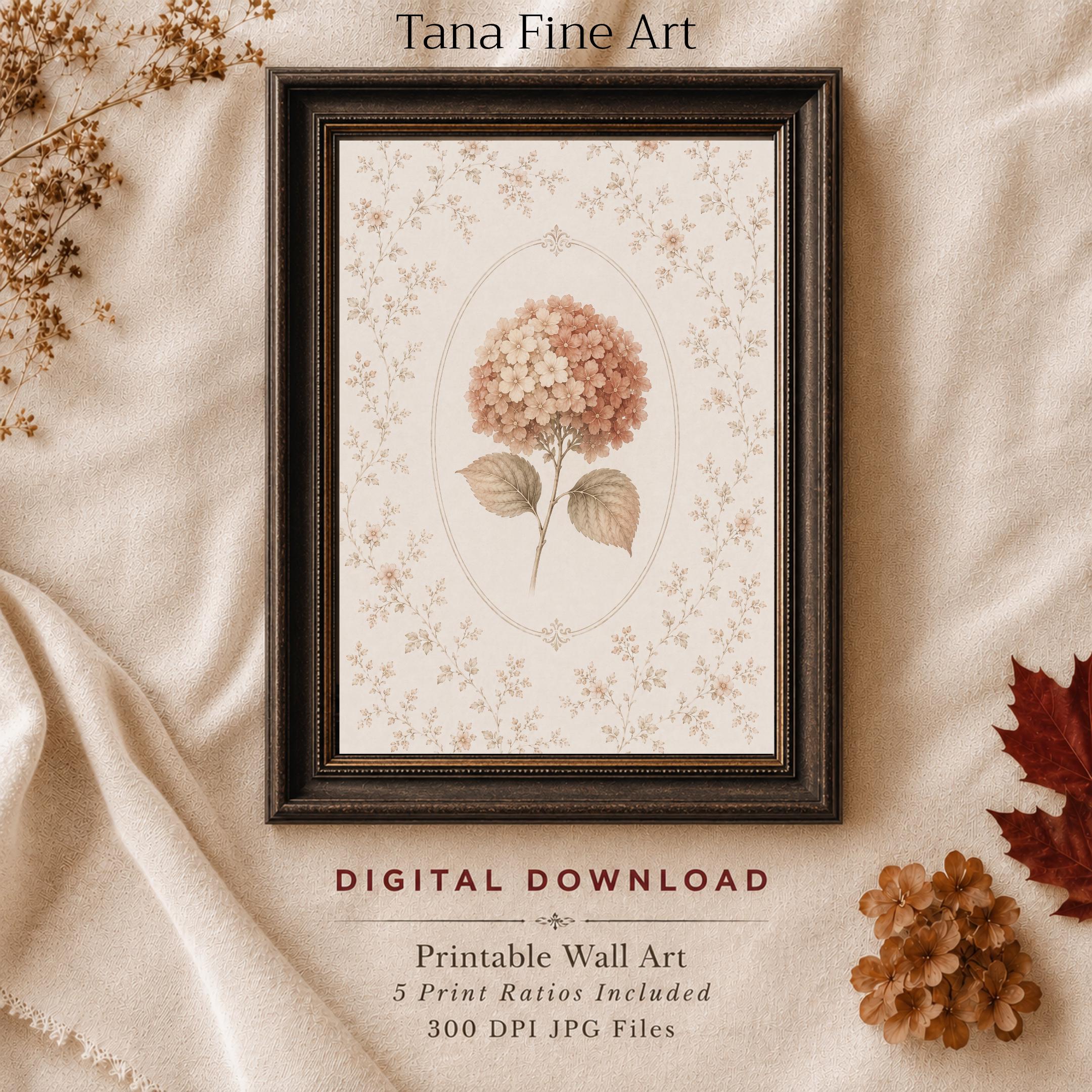 Hydrangea Printable Wall Art | Peach Floral Botanical Print | Vintage Autumn Cottage Decor Digital Download — image 3
