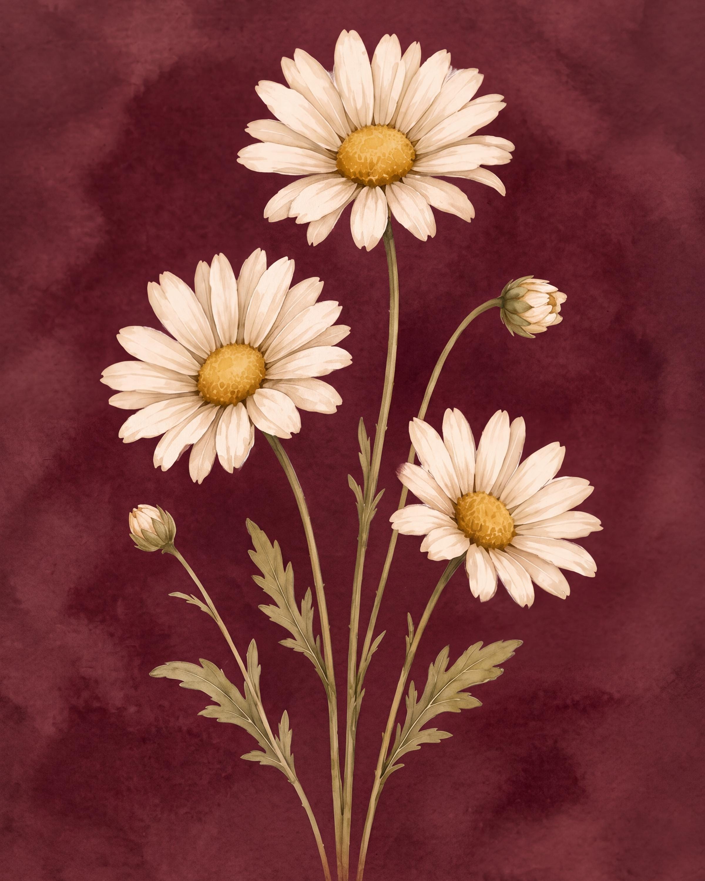 Moody April Birth Flower Print | Daisy Wall Art | Vintage Botanical Digital Download — image 2