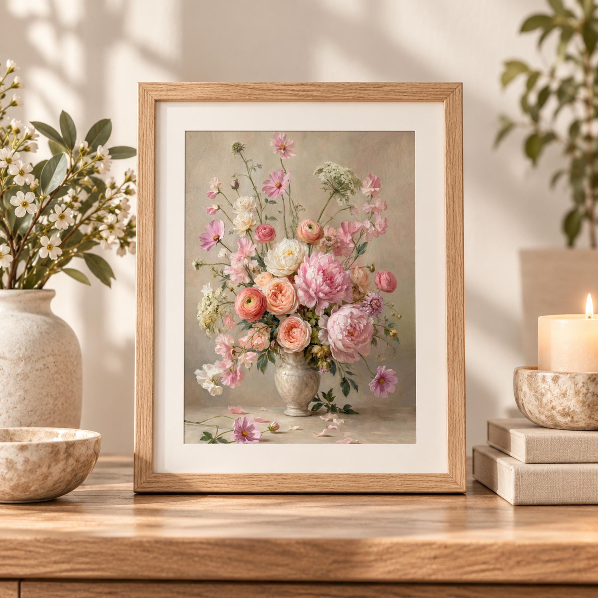 Vintage Pink Peony Vase Printable Wall Art, Romantic Floral Cottage Home Decor Digital Download — image 5