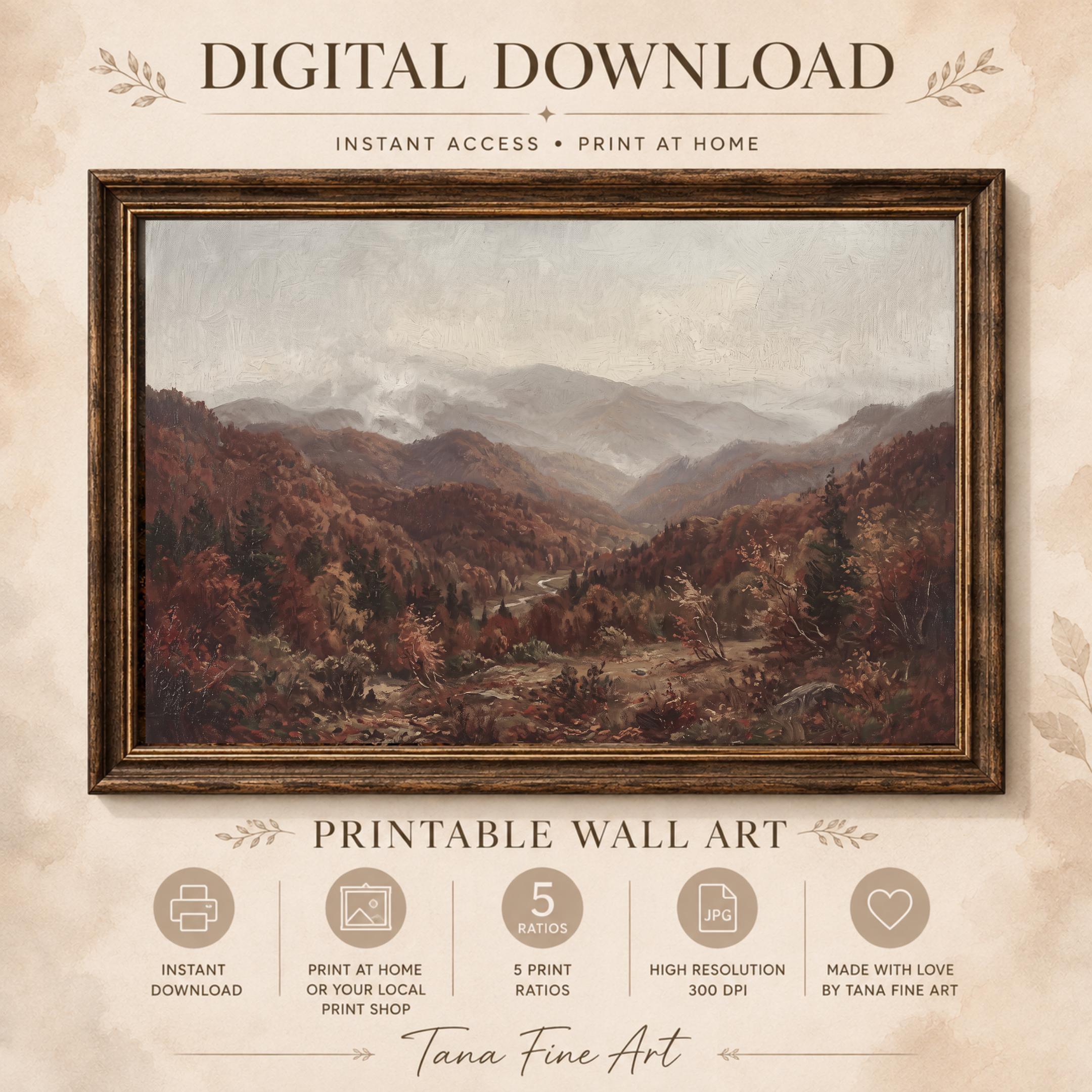 Moody Fall Mountain Print | Smoky Mountains Landscape (Digital Download)