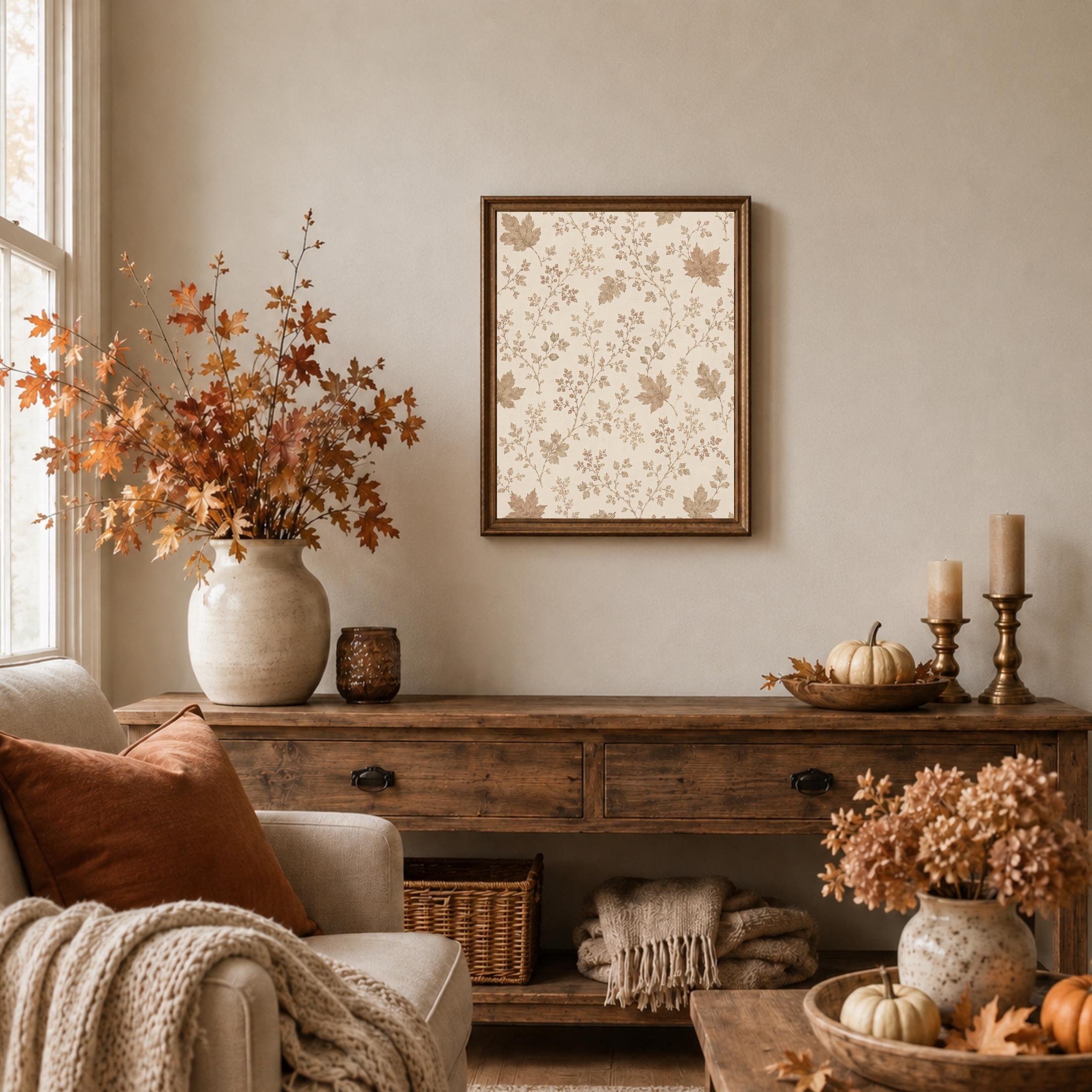 Fall Botanical Pattern Wall Art | Autumn Leaf Print | Neutral Cottage Decor Printable Digital Download — image 7