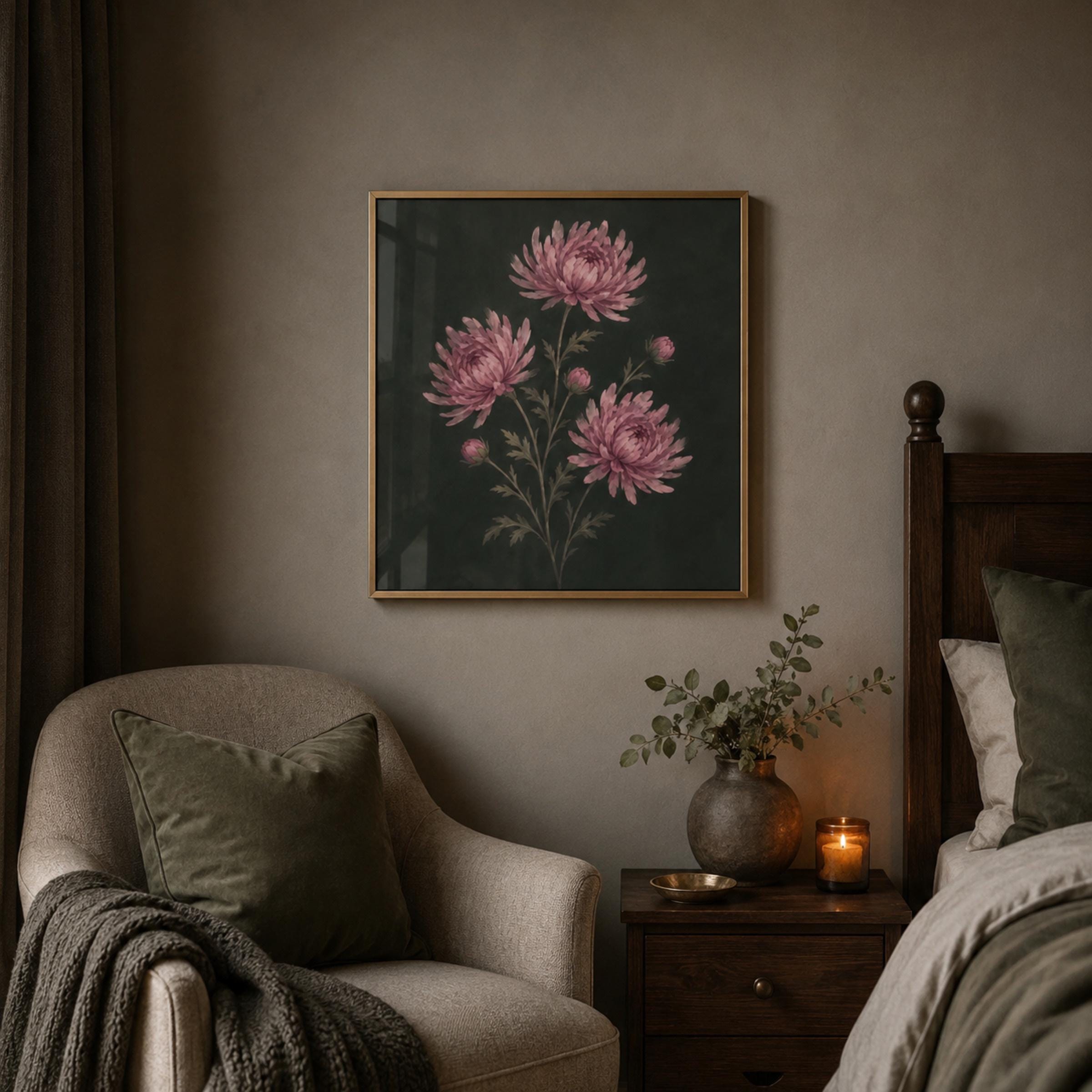 Moody November Birth Flower Print | Chrysanthemum Wall Art | Dark Botanical Digital Download — image 4
