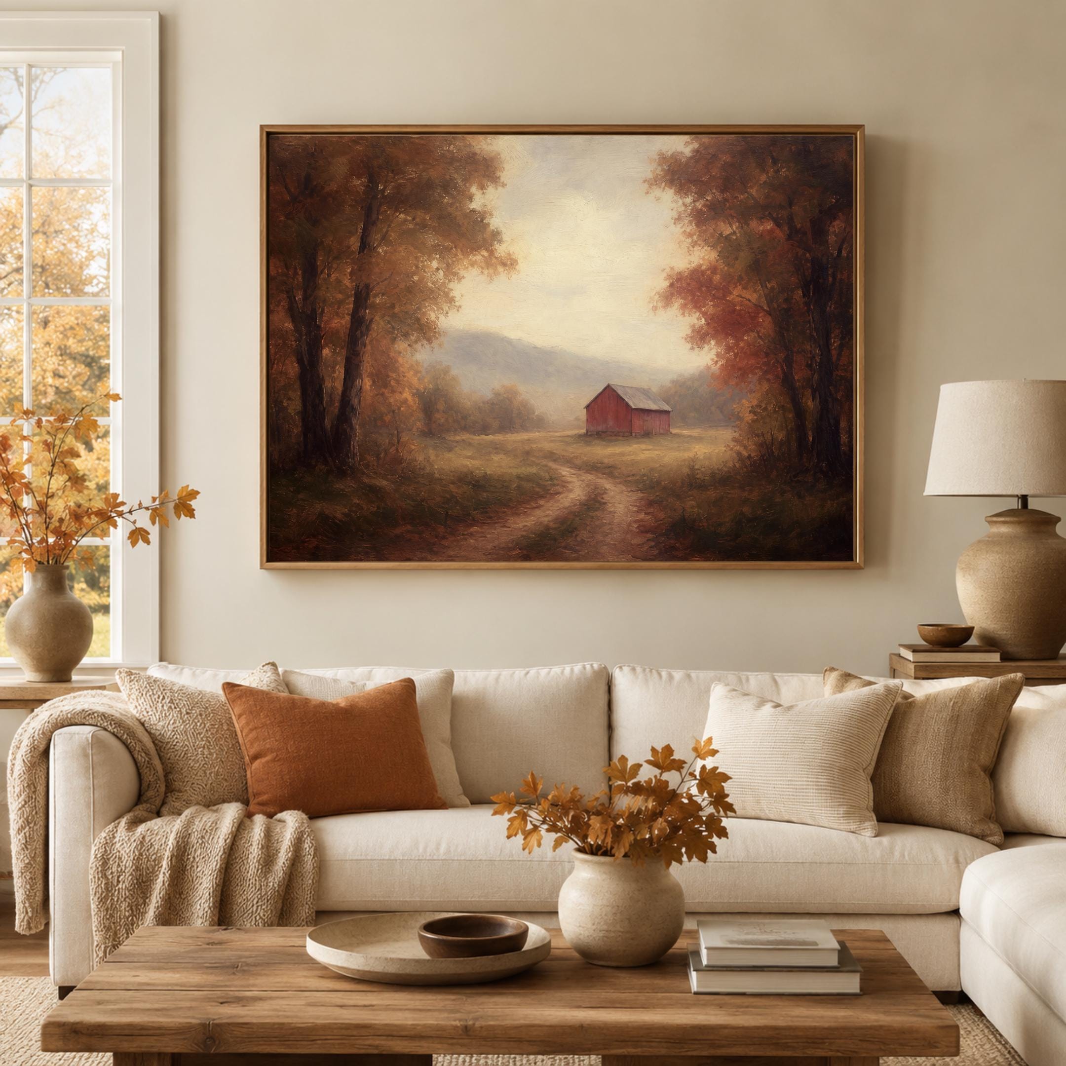 Moody Fall Barn Forest Landscape Wall Art | Vintage Autumn Print | Rustic Printable Digital Download — image 7