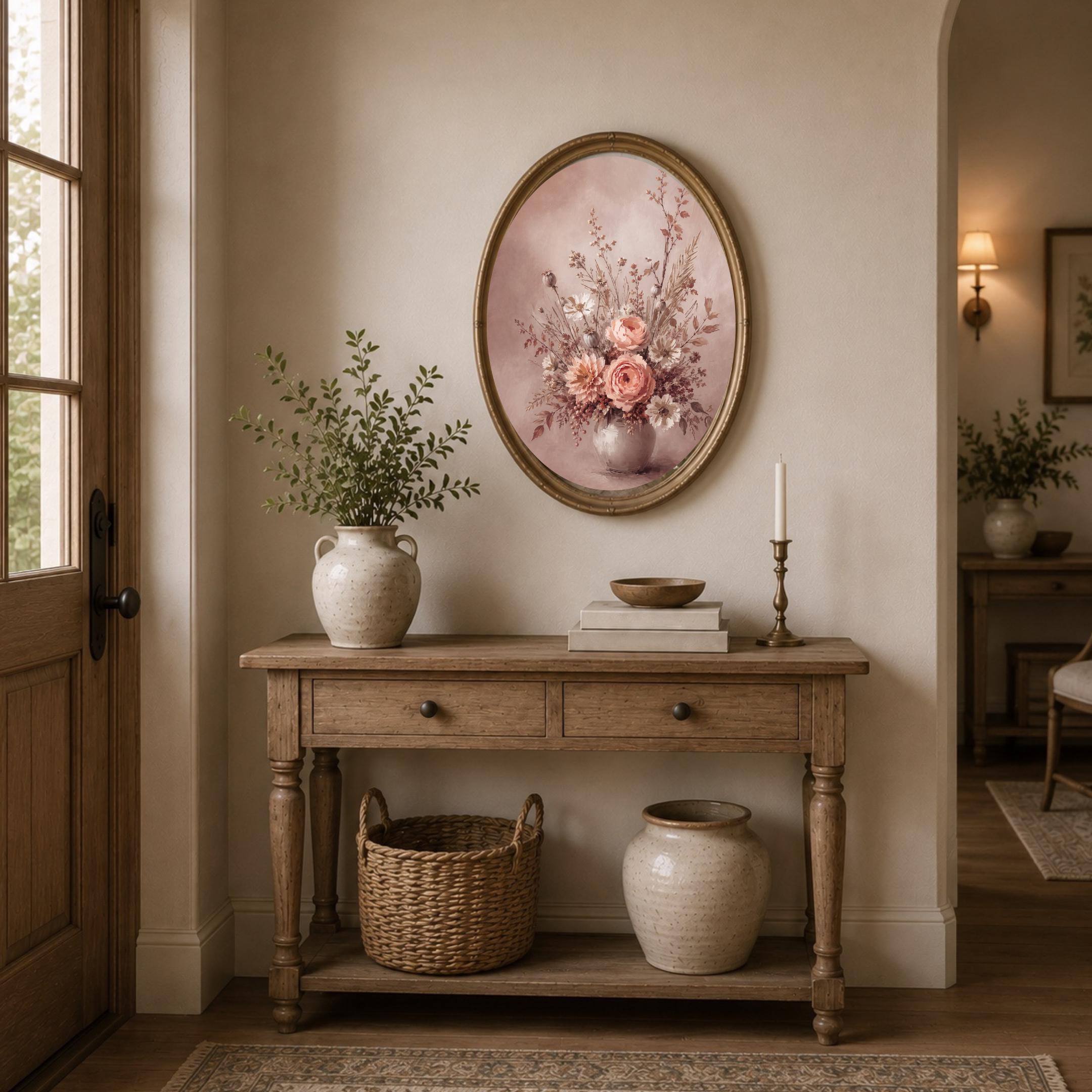 Neutral Floral Vase Print, Blush Roses Cosmos Autumn Wall Decor (Digital Download) — image 6