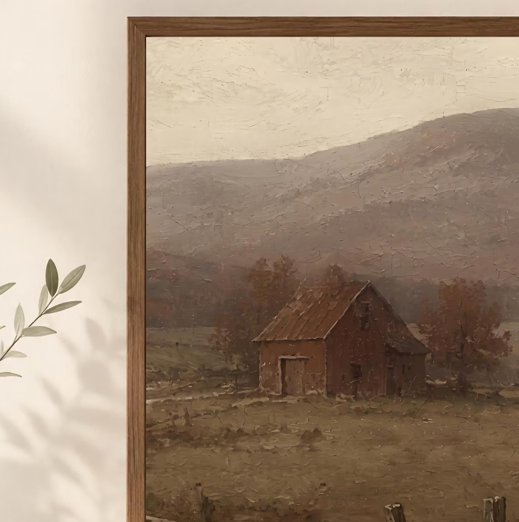 Rustic Barn Field Printable Wall Art, Neutral Farmhouse Landscape, Country Cottage Decor Digital Download — image 2