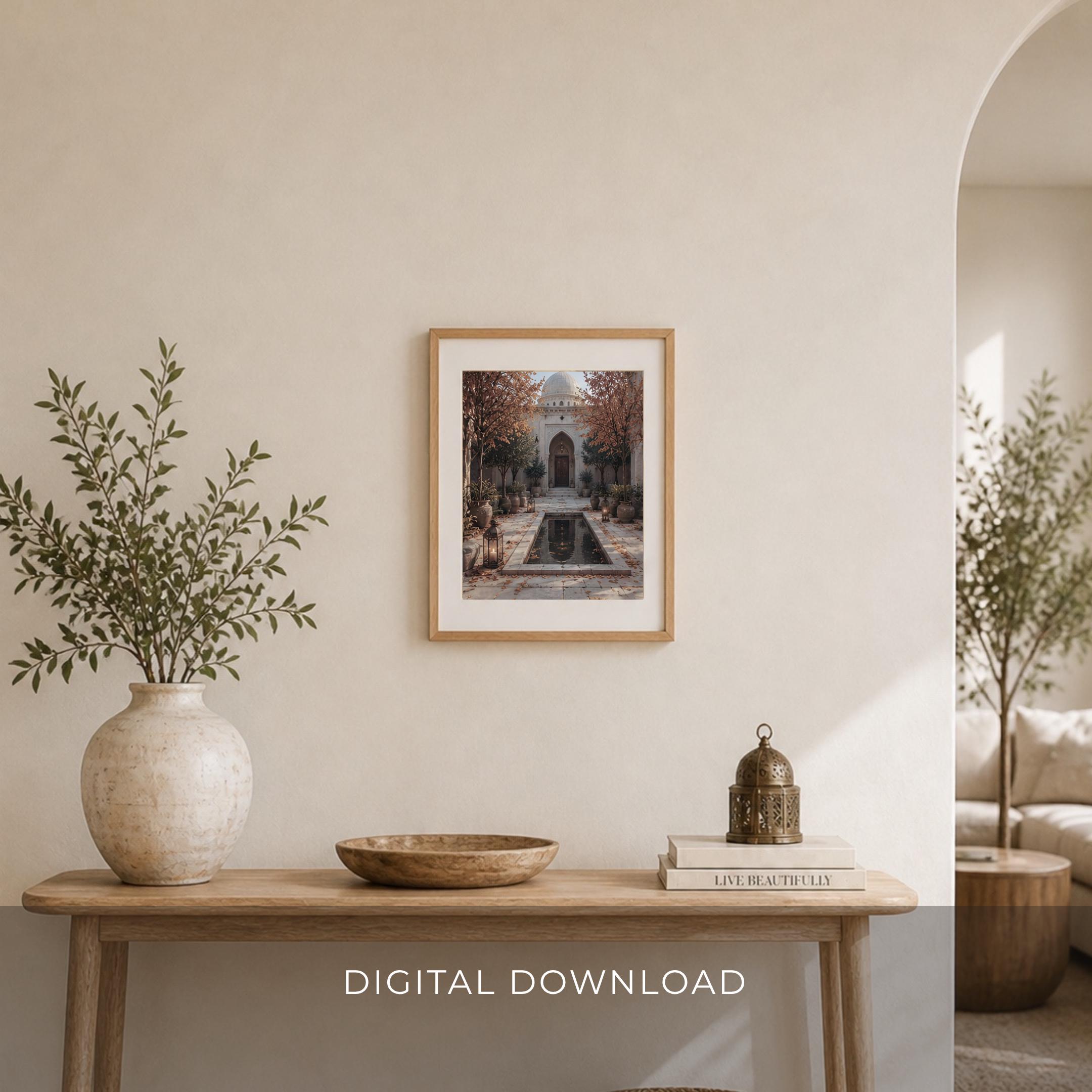 Islamic Courtyard Autumn Mosque Garden Print, Neutral Prayer Room Wall Art (Digital Download) — image 4
