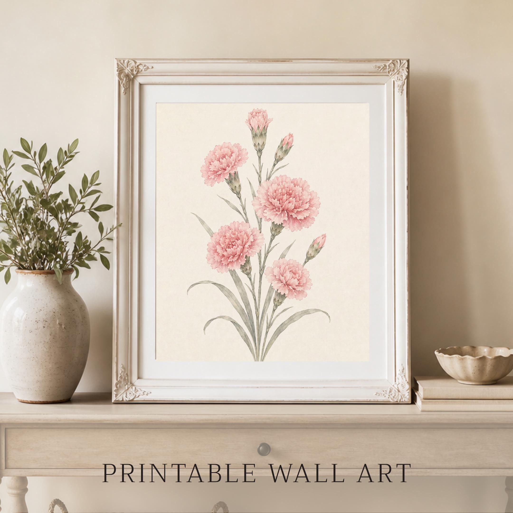 January Birth Flower Print | Carnation Printable Wall Art | Pink Botanical Gift Decor Digital Download — image 9