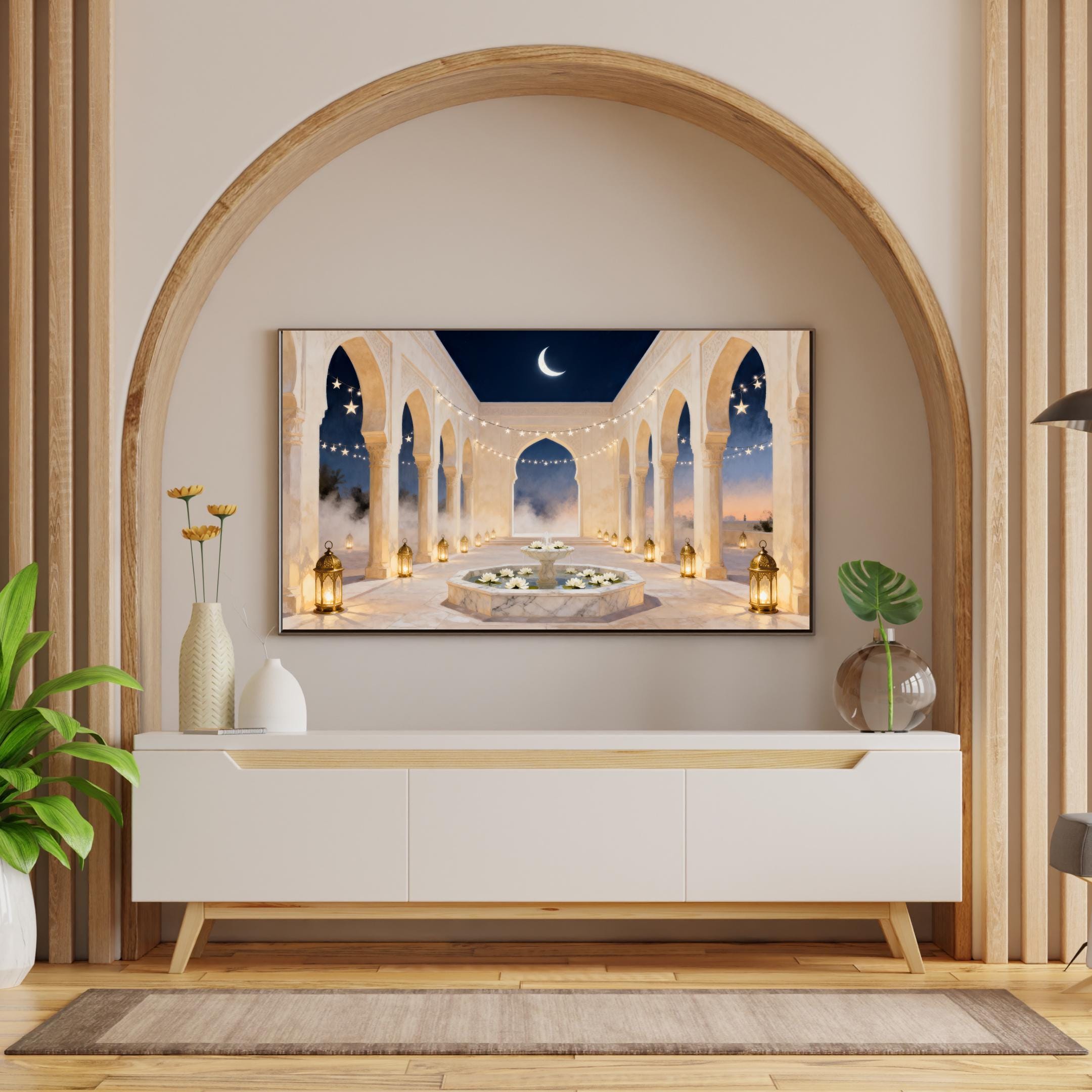 Ramadan Frame TV Art | Moonlit Courtyard Fountain | 4K Digital Download — image 2