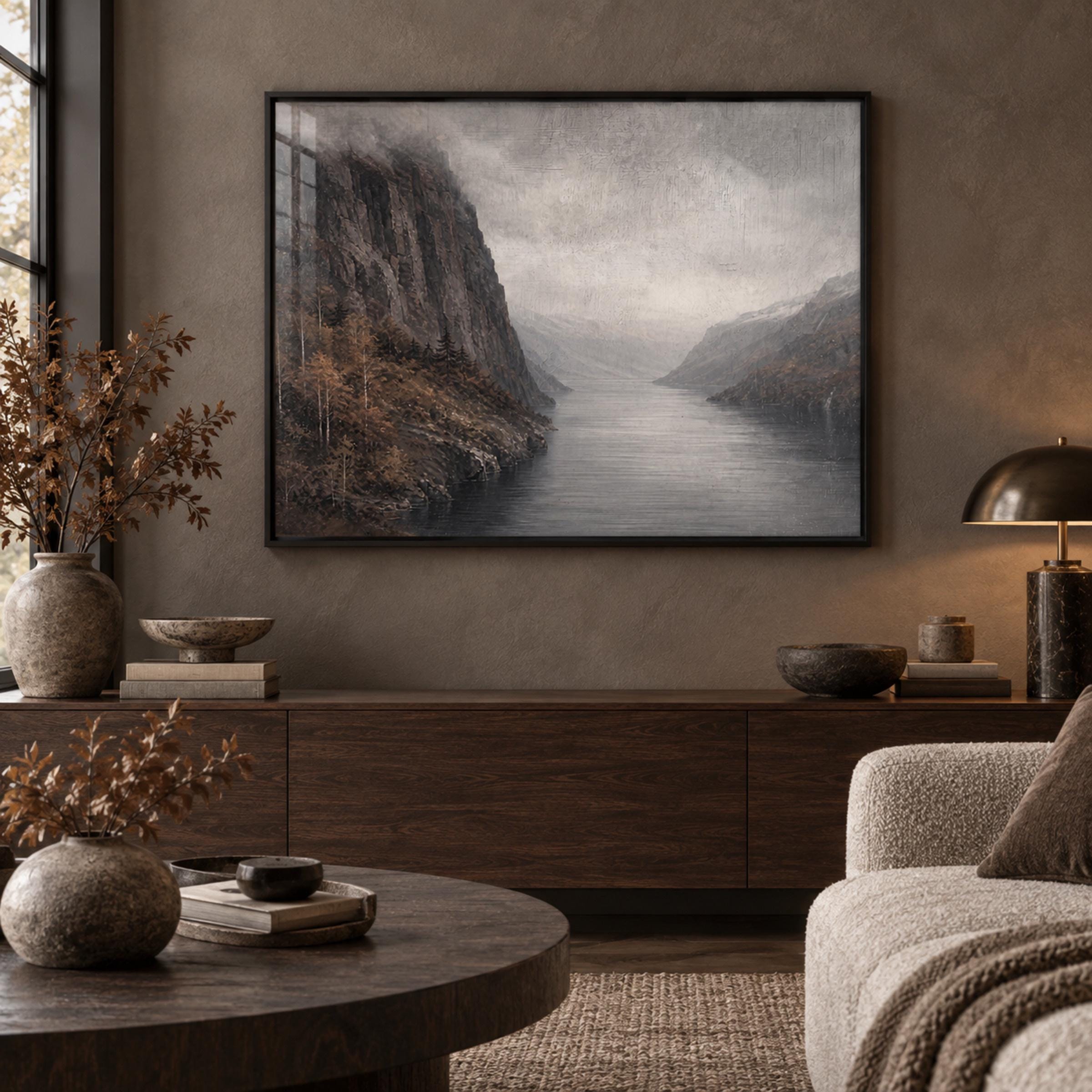 Moody Mountain Lake Printable Wall Art, Autumn Landscape Painting, Rustic Decor Digital Download — image 4