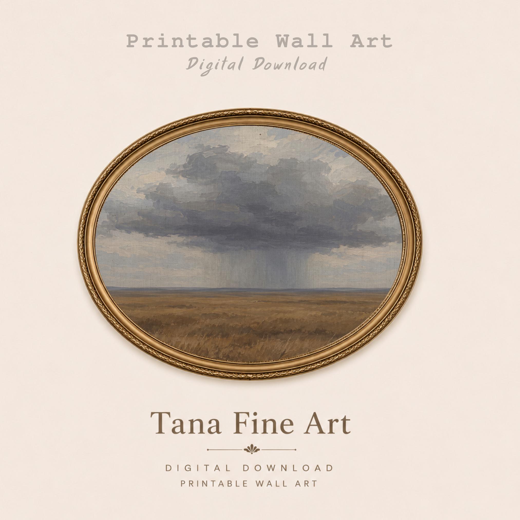 Moody Storm Cloud Landscape Art, Rustic Prairie Painting, Neutral Farmhouse Wall Decor Digital Download — image 5