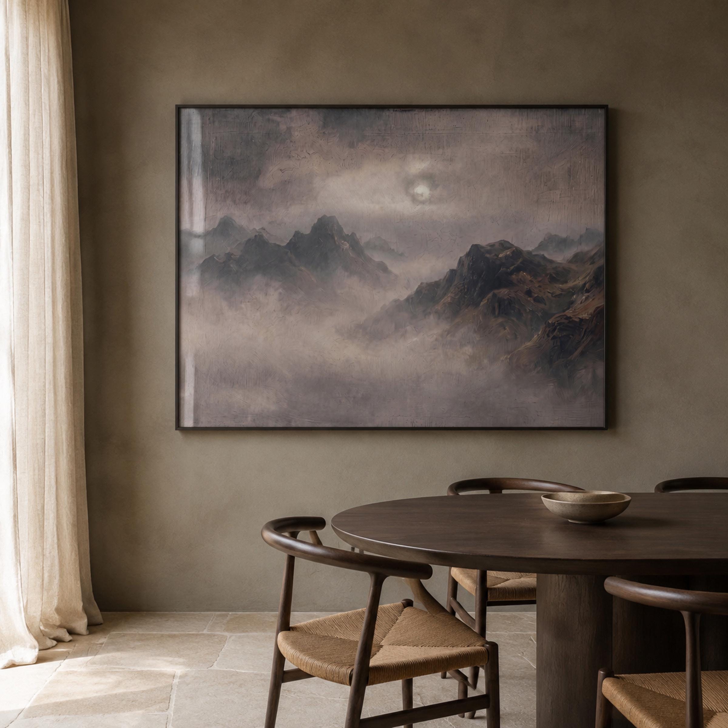 Moody Mountain Wall Art, Vintage Misty Landscape, Dark Academia Decor, Rustic Alpine Digital Download — image 4