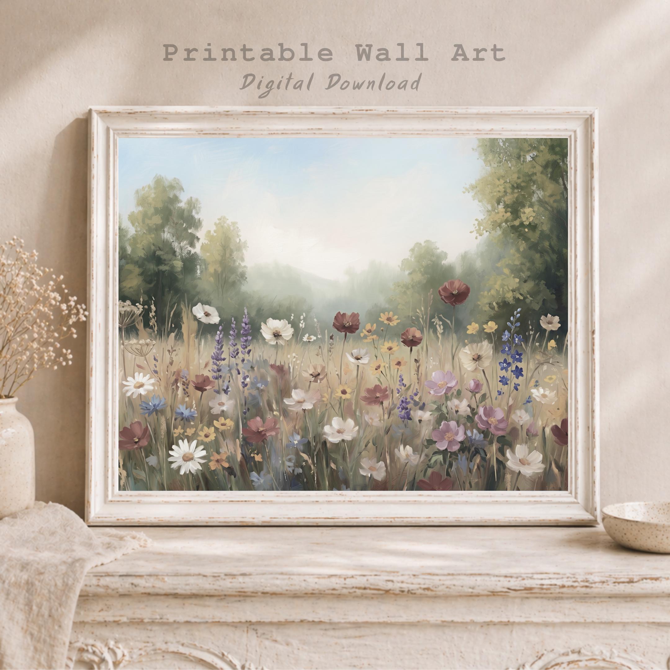 Summer Wildflower Meadow Wall Art, Floral Landscape Print, Neutral Floral Decor (Digital Download) — image 4