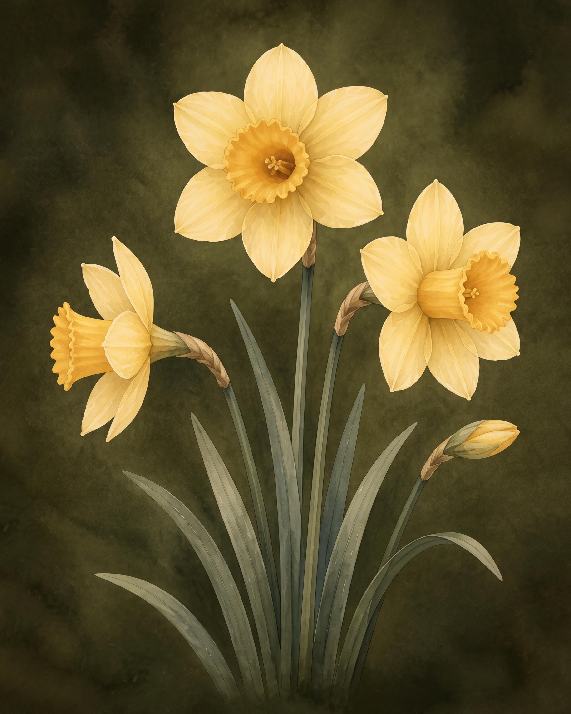 Moody March Birth Flower Print | Daffodil Wall Art | Vintage Botanical Digital Download — image 2