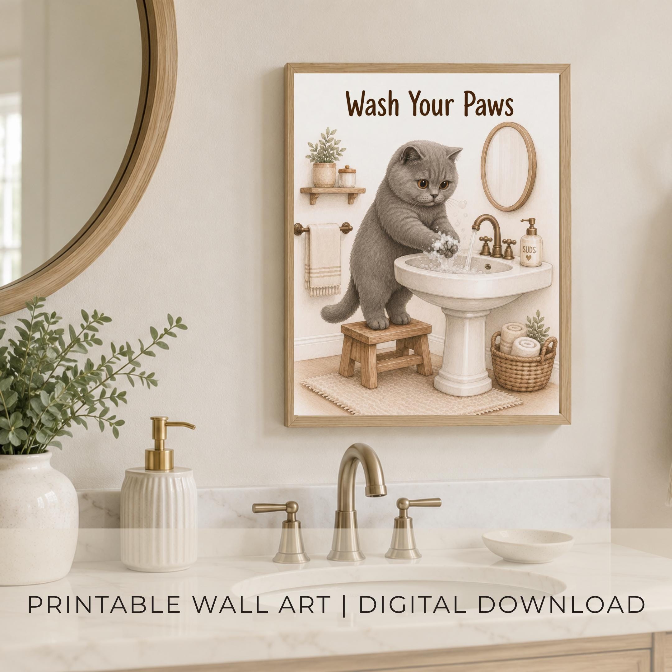 Gray Cat Bathroom Mischief — Set of 4 — image 3