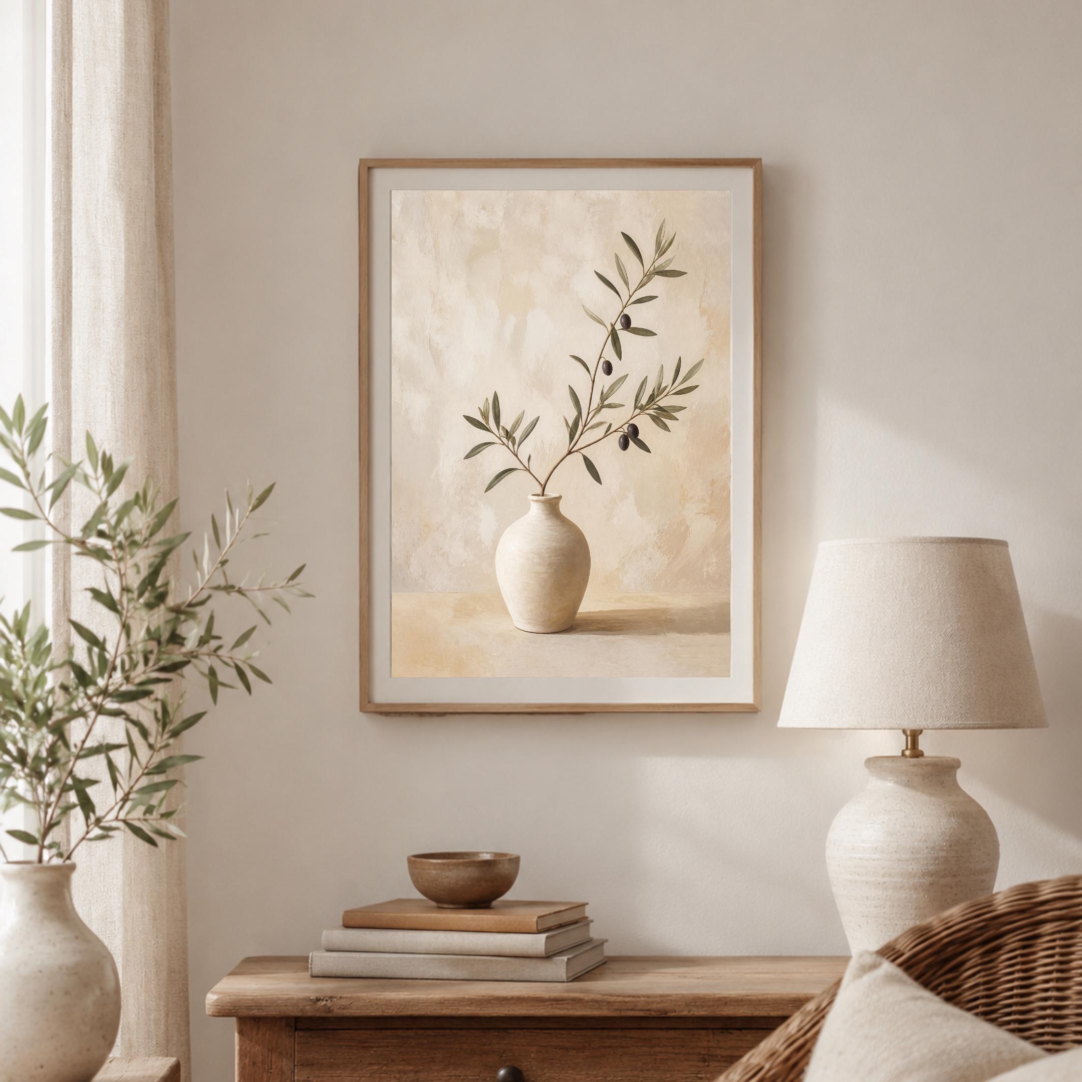 Olive Branch Printable Wall Art, Neutral Mediterranean Botanical Vase Digital Download — image 6