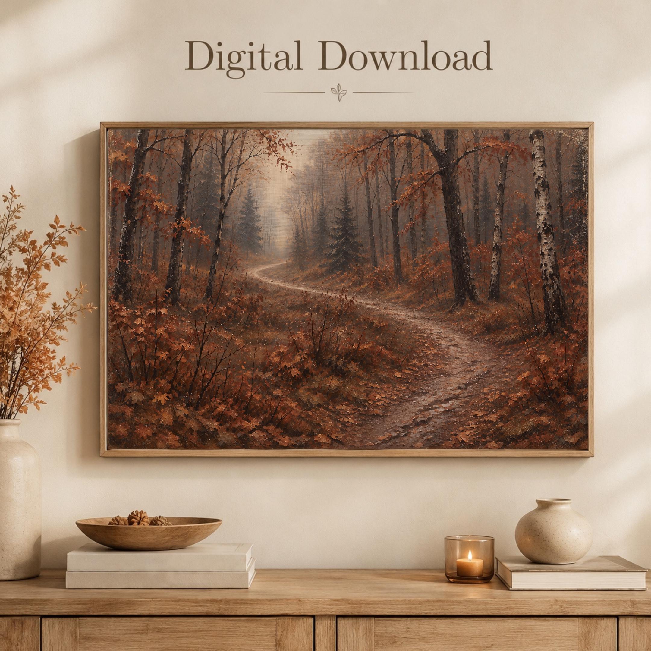 Autumn Forest Path Wall Art, Vintage Style Woodland Landscape, Burnt Orange Digital Download — image 6