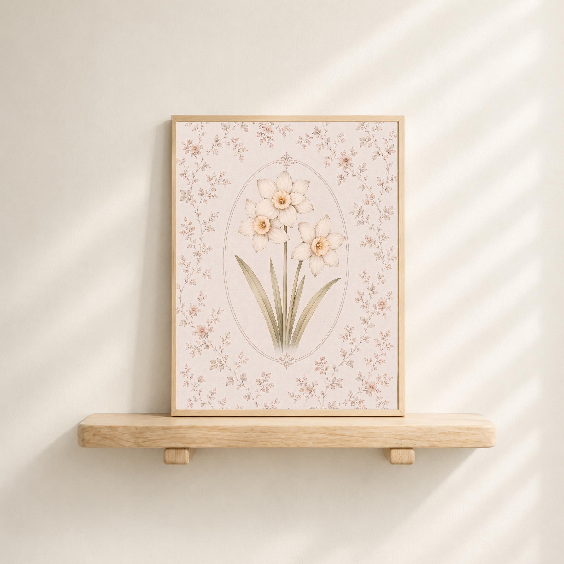 December Birth Month Flower Print | Paperwhite Narcissus Printable Wall Art | Vintage Botanical Digital Download — image 2