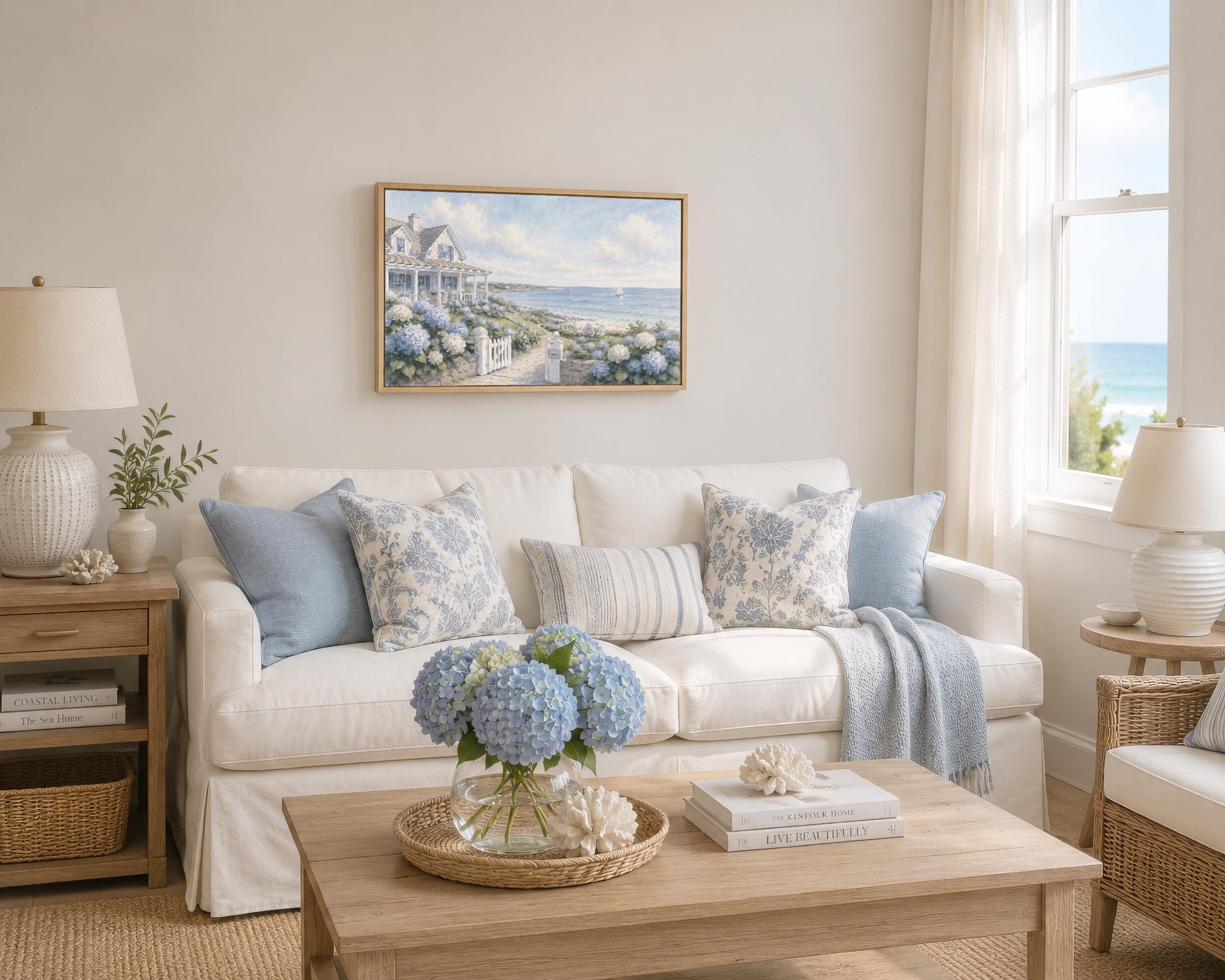 Coastal Cottage Hydrangea Print, Hamptons Beach House Ocean Decor (Digital Download) — image 3