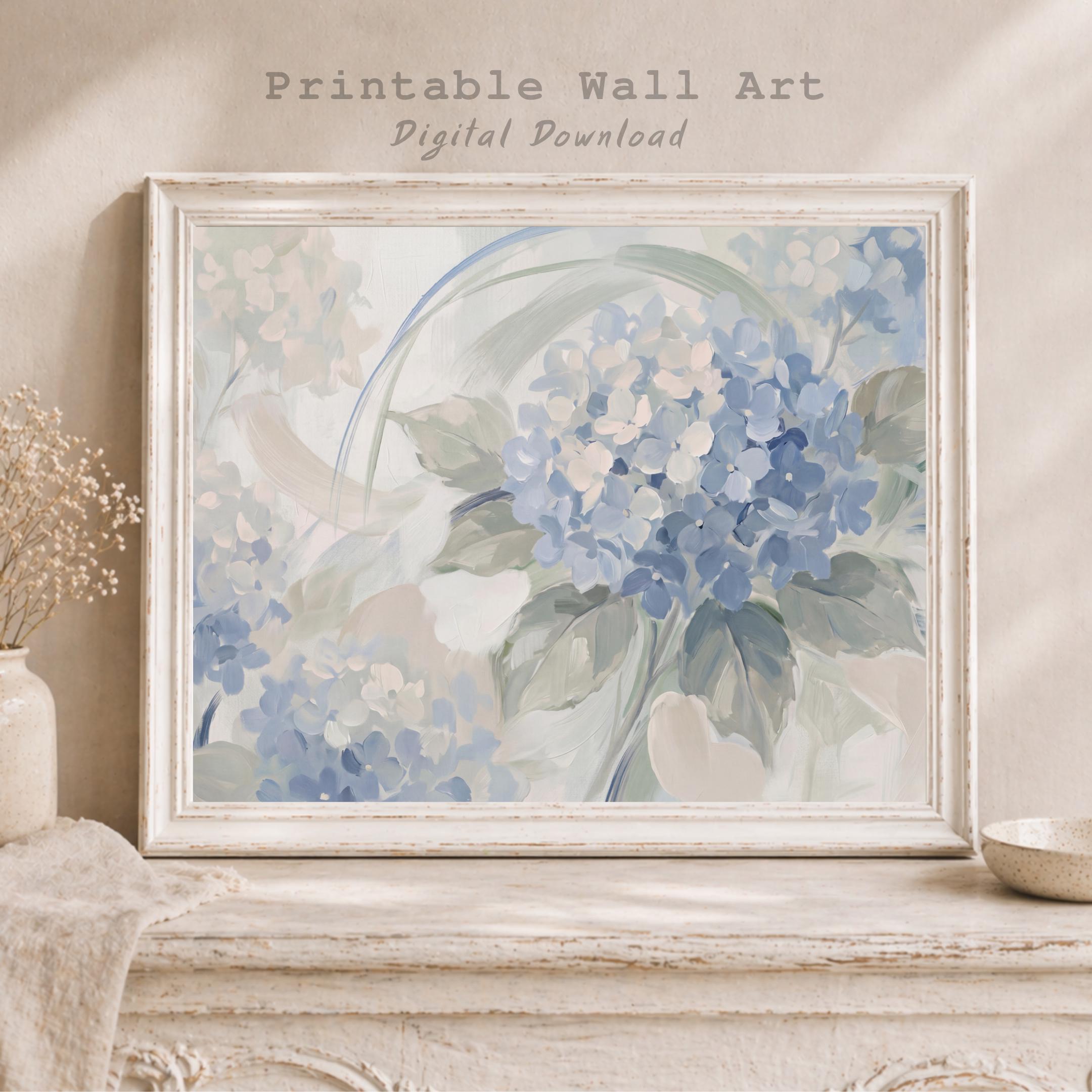 Blue Hydrangea Abstract Printable Wall Art | Soft Floral Living Room Print (Digital Download) — image 4