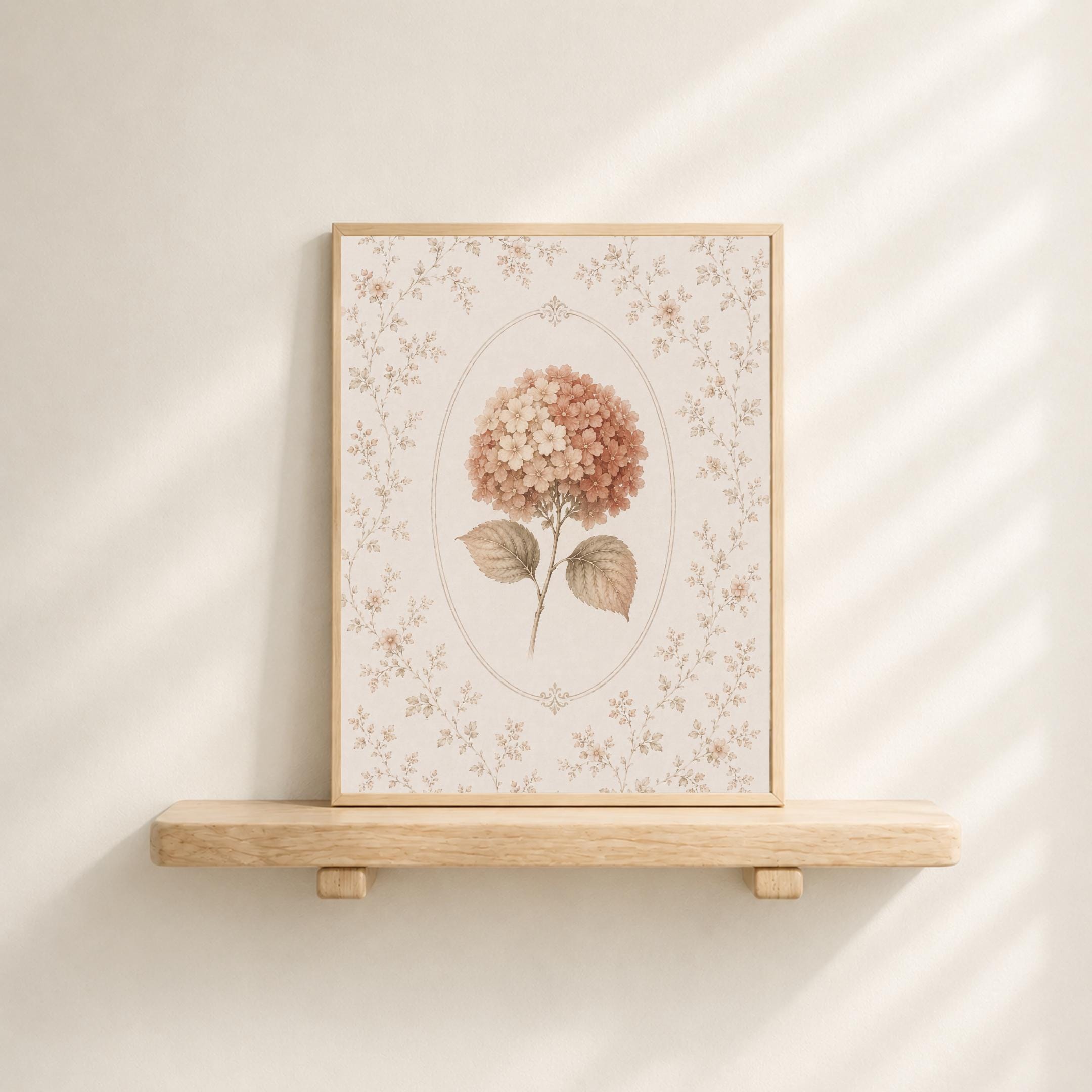 Hydrangea Printable Wall Art | Peach Floral Botanical Print | Vintage Autumn Cottage Decor Digital Download — image 2