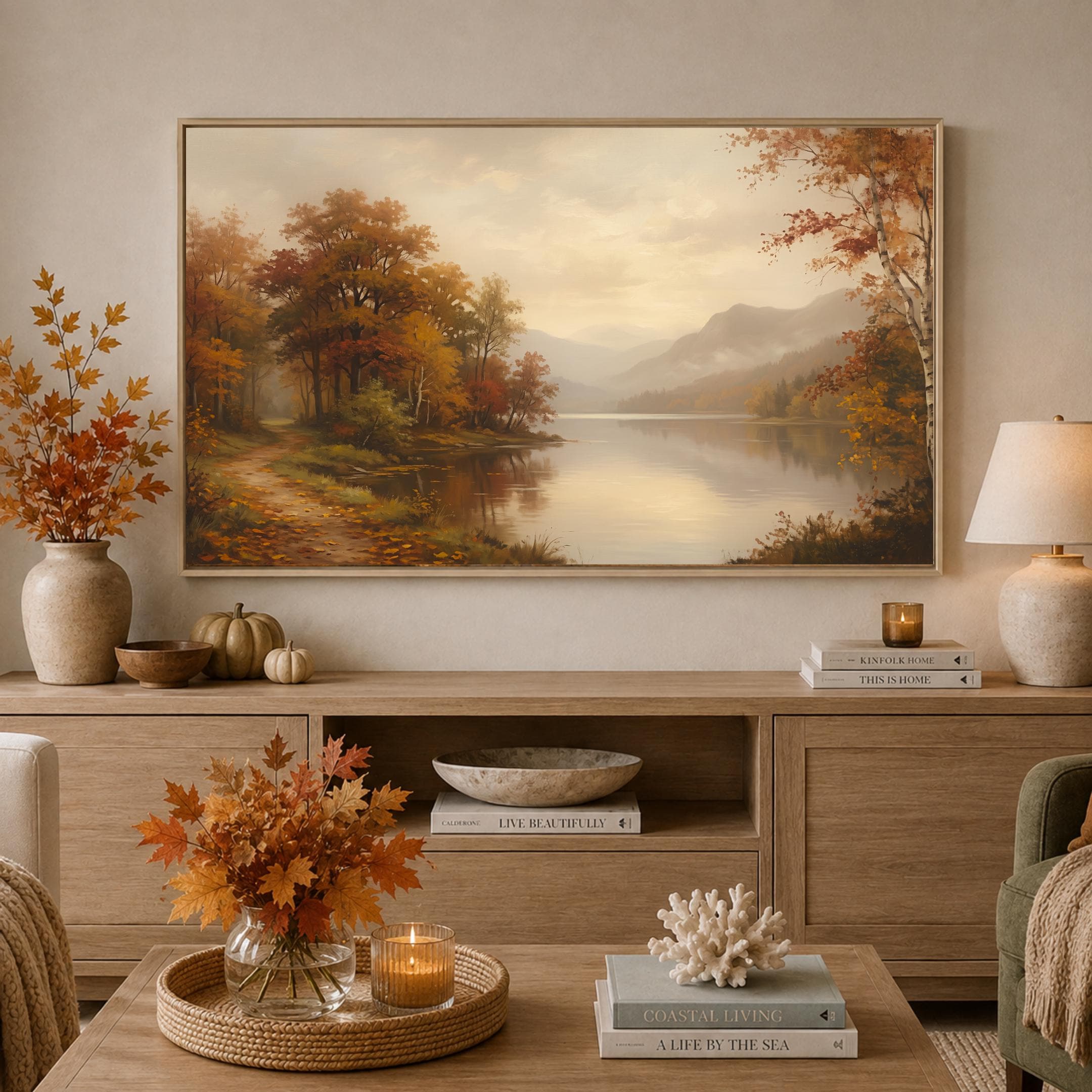 Lake Mountain Fall Frame TV Art | Moody Autumn Landscape Samsung TV Digital Download — image 3