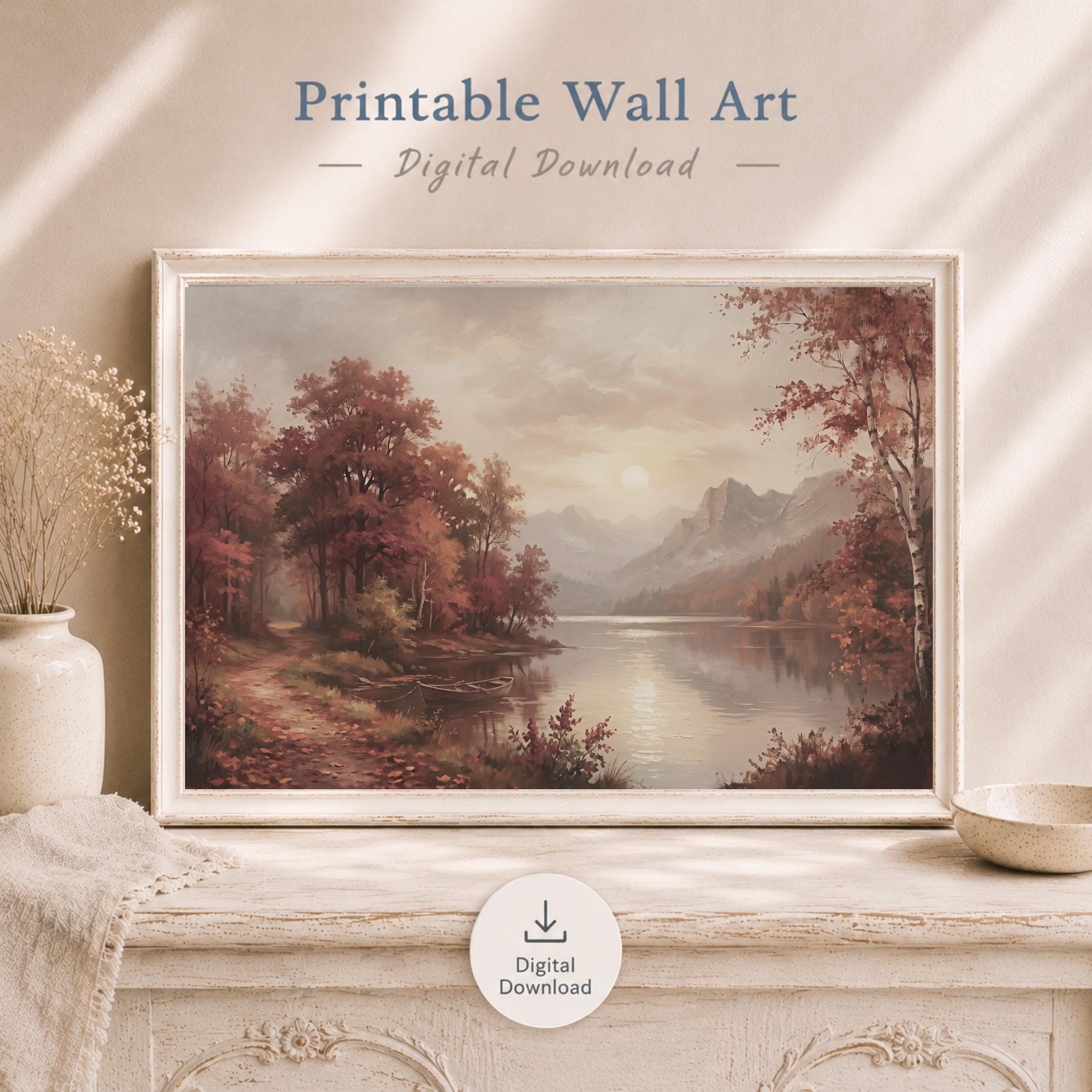 Autumn Lake Wall Art, Fall Mountain Landscape, Moody Landscape Print (Digital Download) — image 9