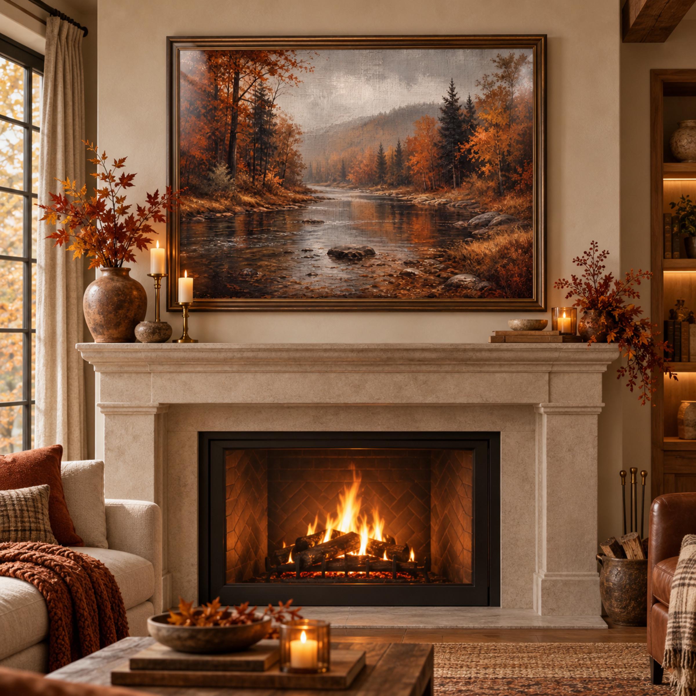 Fall River Wall Art | Autumn Forest Landscape Print | Vintage Landscape Digital Download — image 4