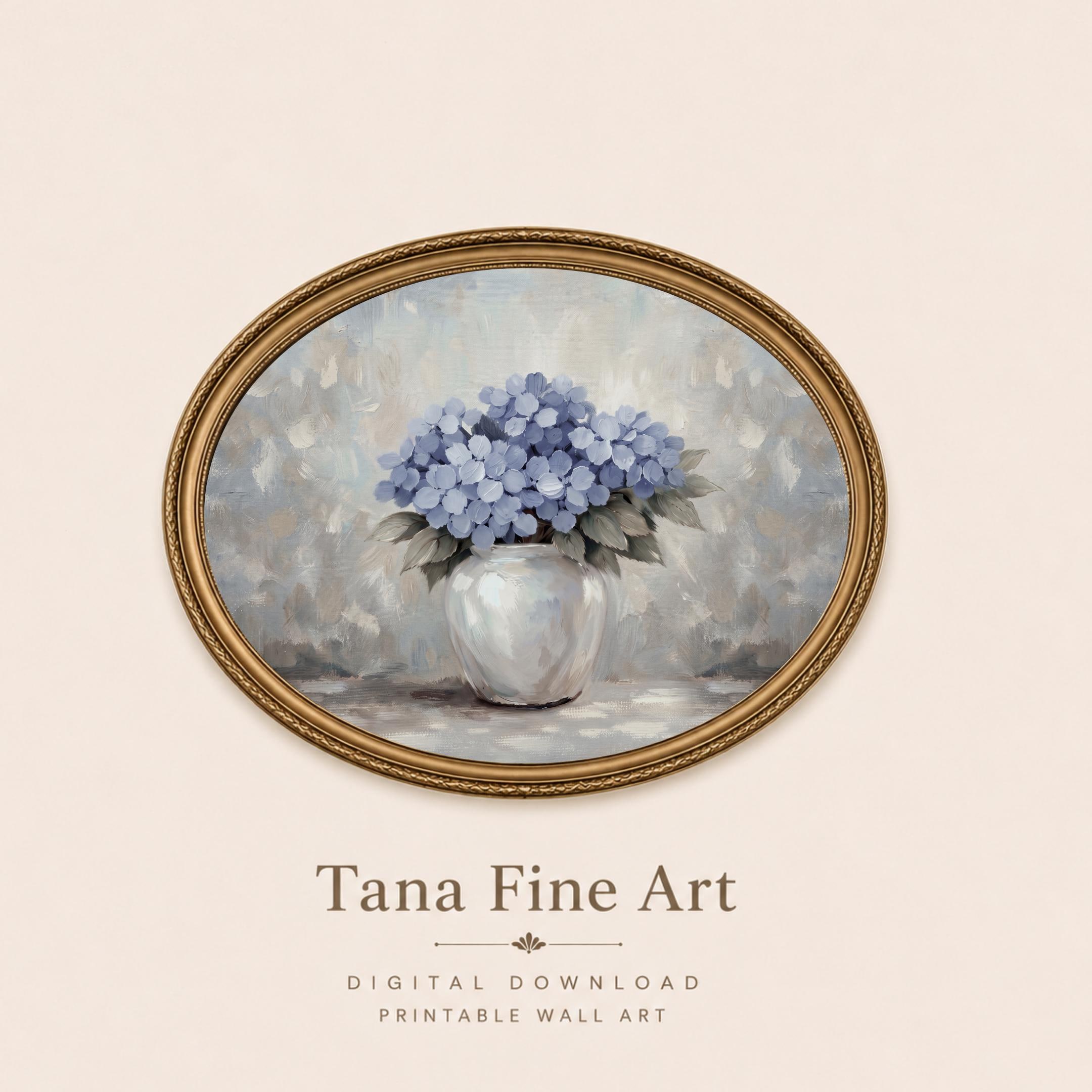 Vintage Blue Hydrangea Wall Art Print, Farmhouse Floral Vase Prints (Digital Download)