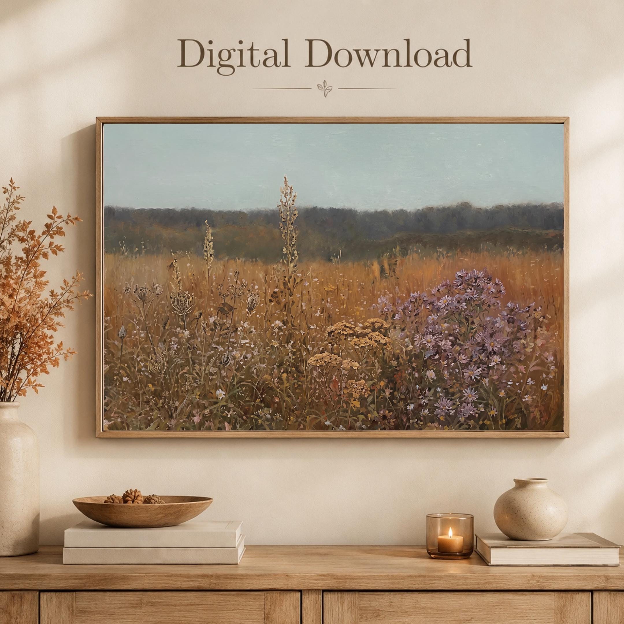 Fall Landscape Print, Autumn Meadow Wall Art, Vintage Wildflower Field Print (Digital Download) — image 8