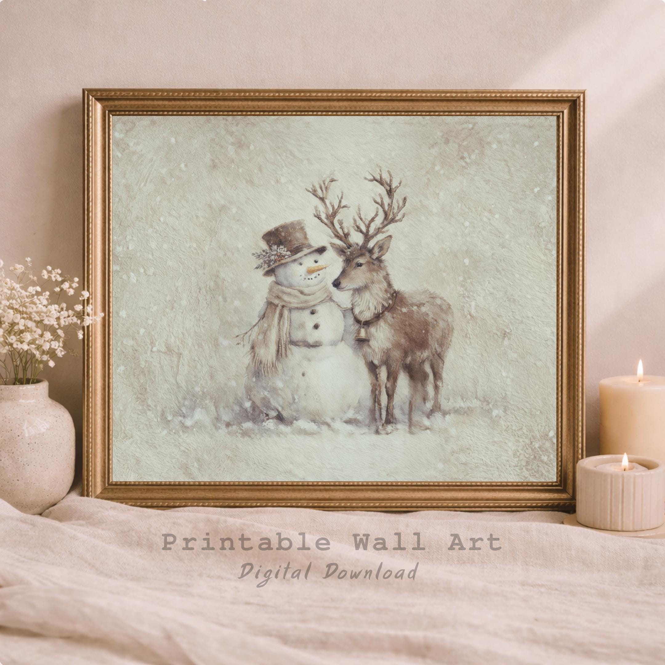 Snowman Reindeer Wall Art Printable | Neutral Winter Animal Print | Cozy Christmas Decor (Digital Download) — image 7
