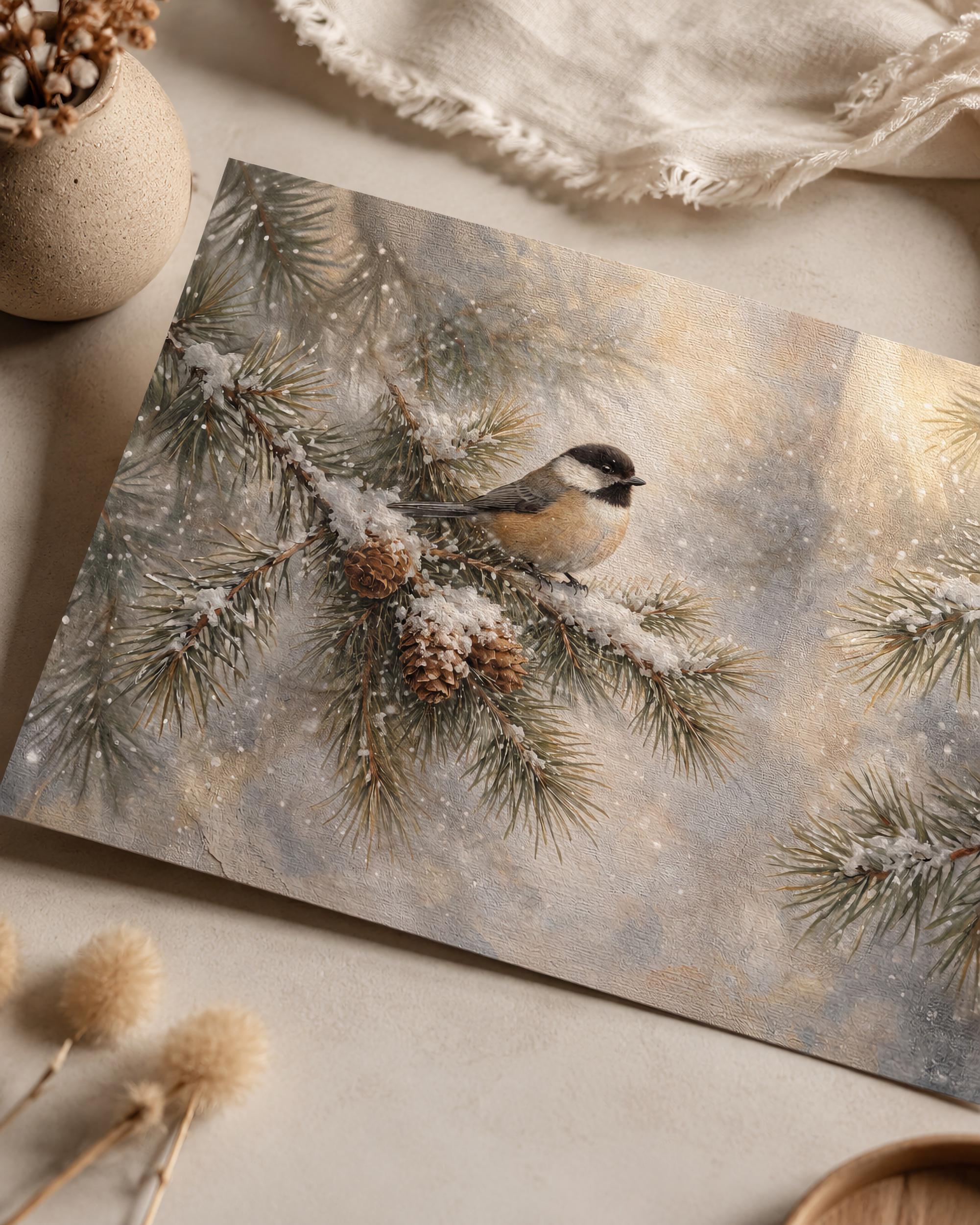 Winter Bird Wall Art Printable | Chickadee Pine Branch Print | Cozy Christmas Decor (Digital Download) — image 6