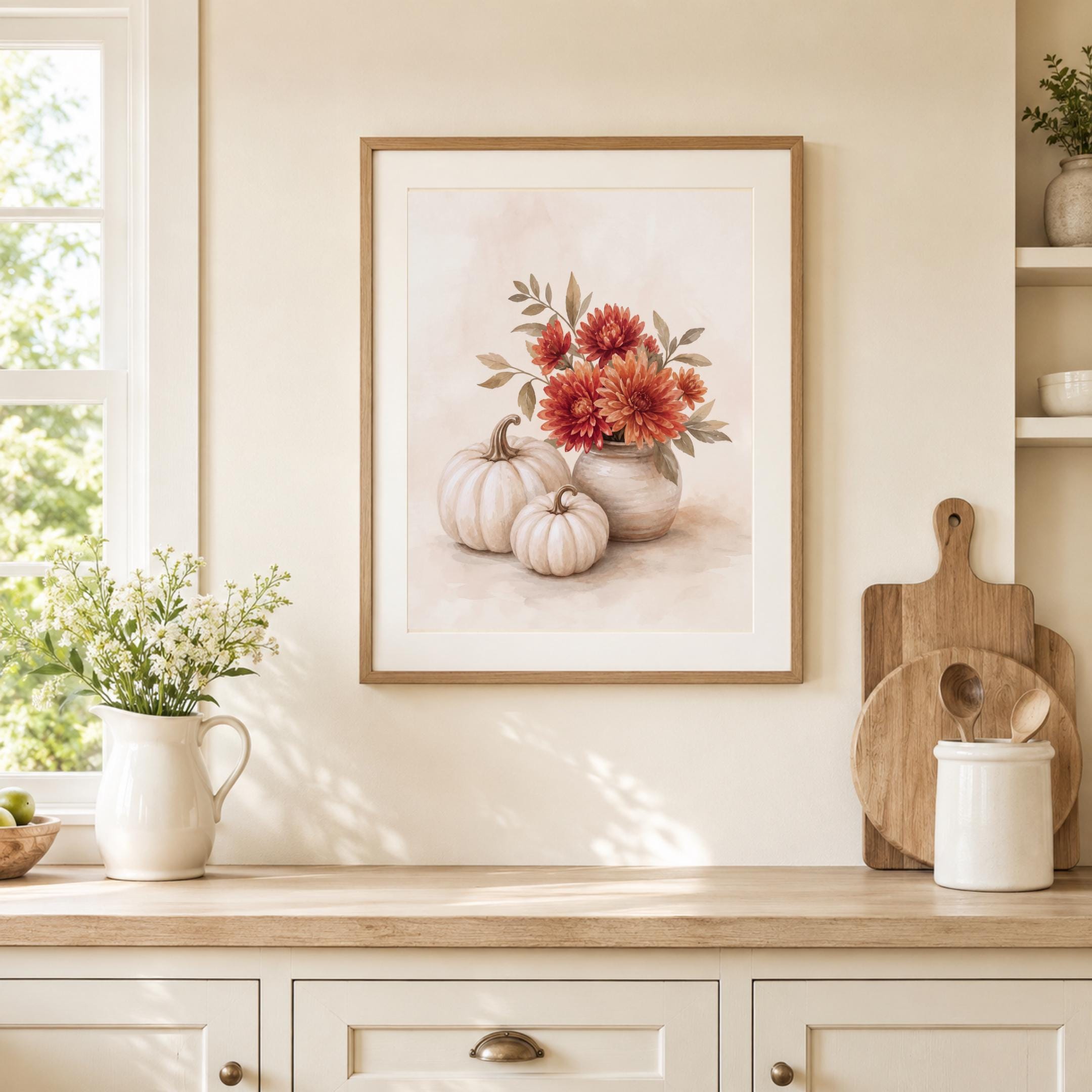 Pumpkin Floral Fall Wall Art | Fall Chrysanthemum Still Life | Autumn Printable Digital Download — image 4