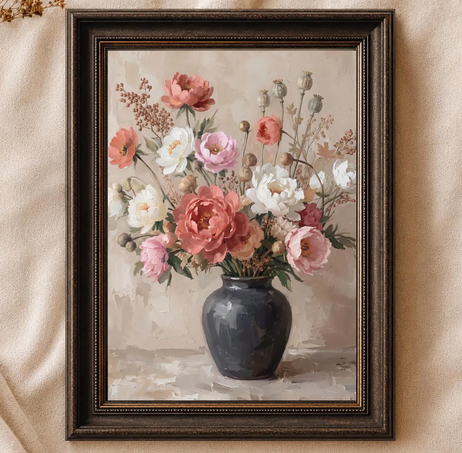 Pink Peony Vase Painting Printable Floral Wall Art, Romantic Cottage Home Decor Digital Download — image 2