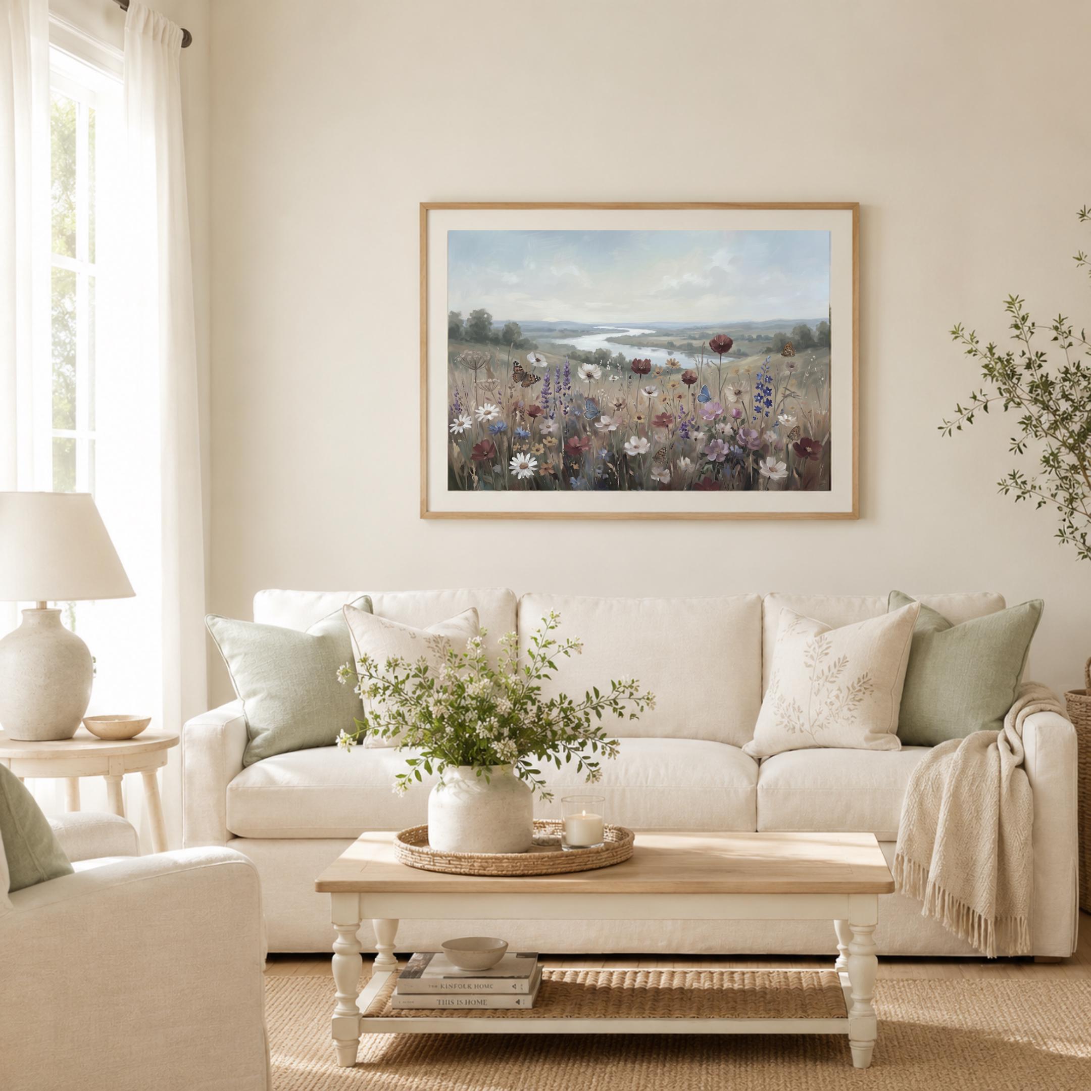 Meadow Floral Landscape Print, Summer Wildflower Butterfly Print, Cottage Countryside Decor (Digital Download) — image 3