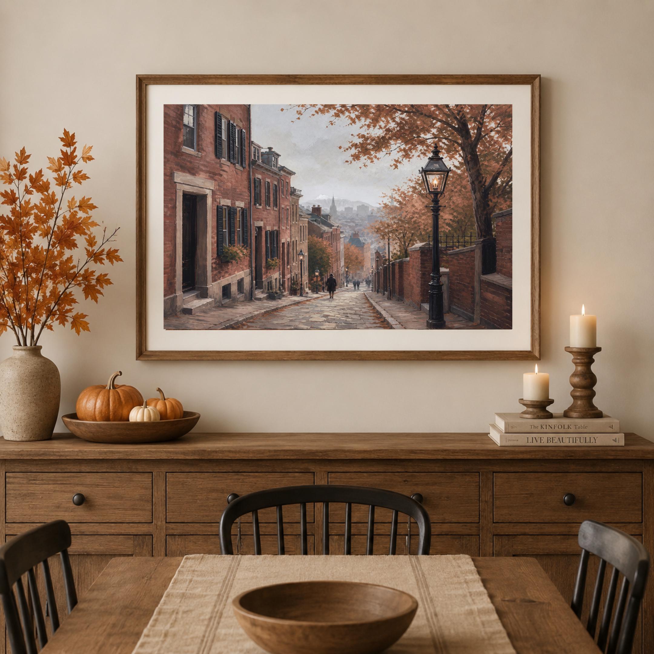 Vintage Autumn City Wall Art, Cobblestone Street, Cozy Fall Urban Home Decor, Digital Download — image 7