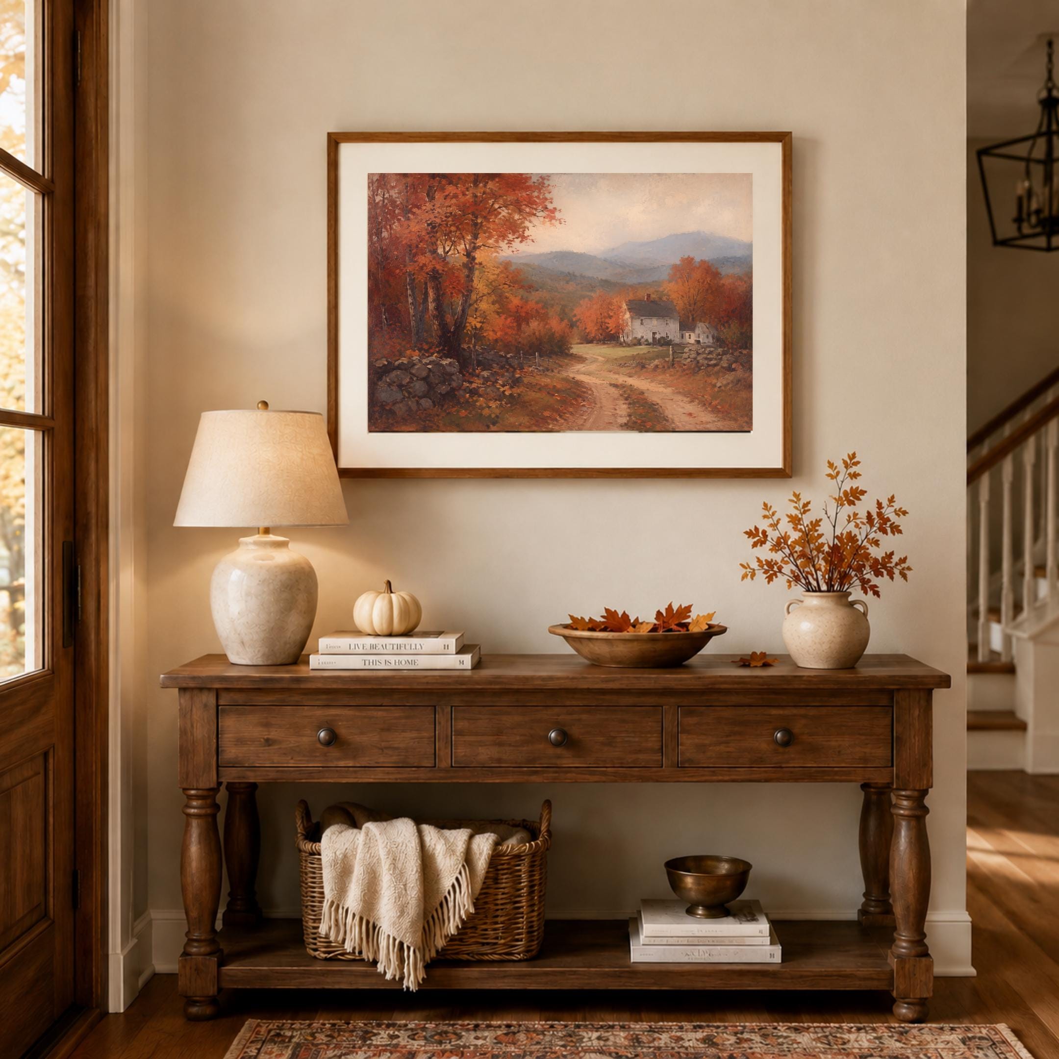 Vintage Fall Cottage Wall Art, New England Autumn Landscape, Rustic Farmhouse Decor Digital Download — image 8