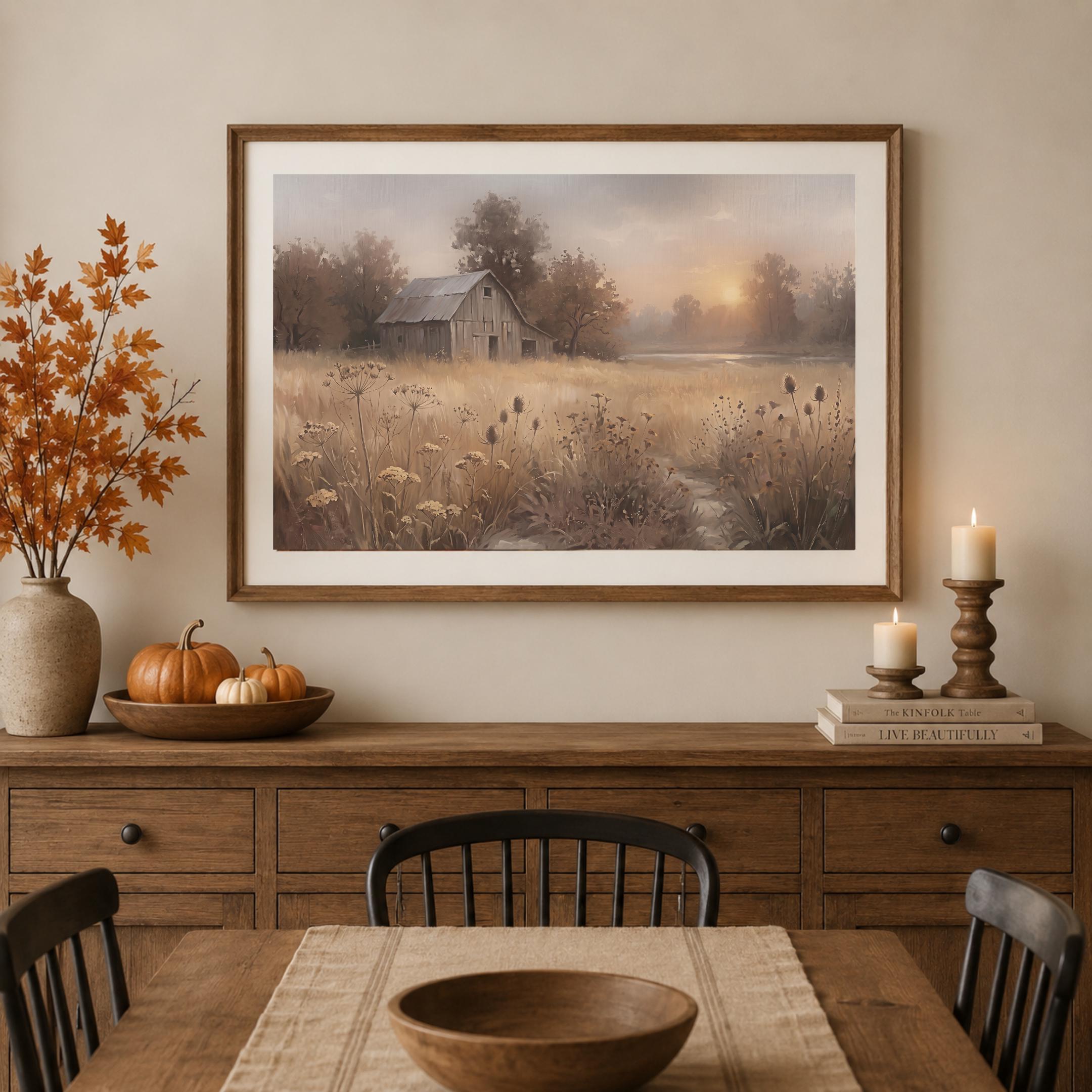 Fall Barn Wall Art, Rustic Autumn Meadow Landscape Print, Pastoral Farmhouse Decor (Digital Download) — image 5