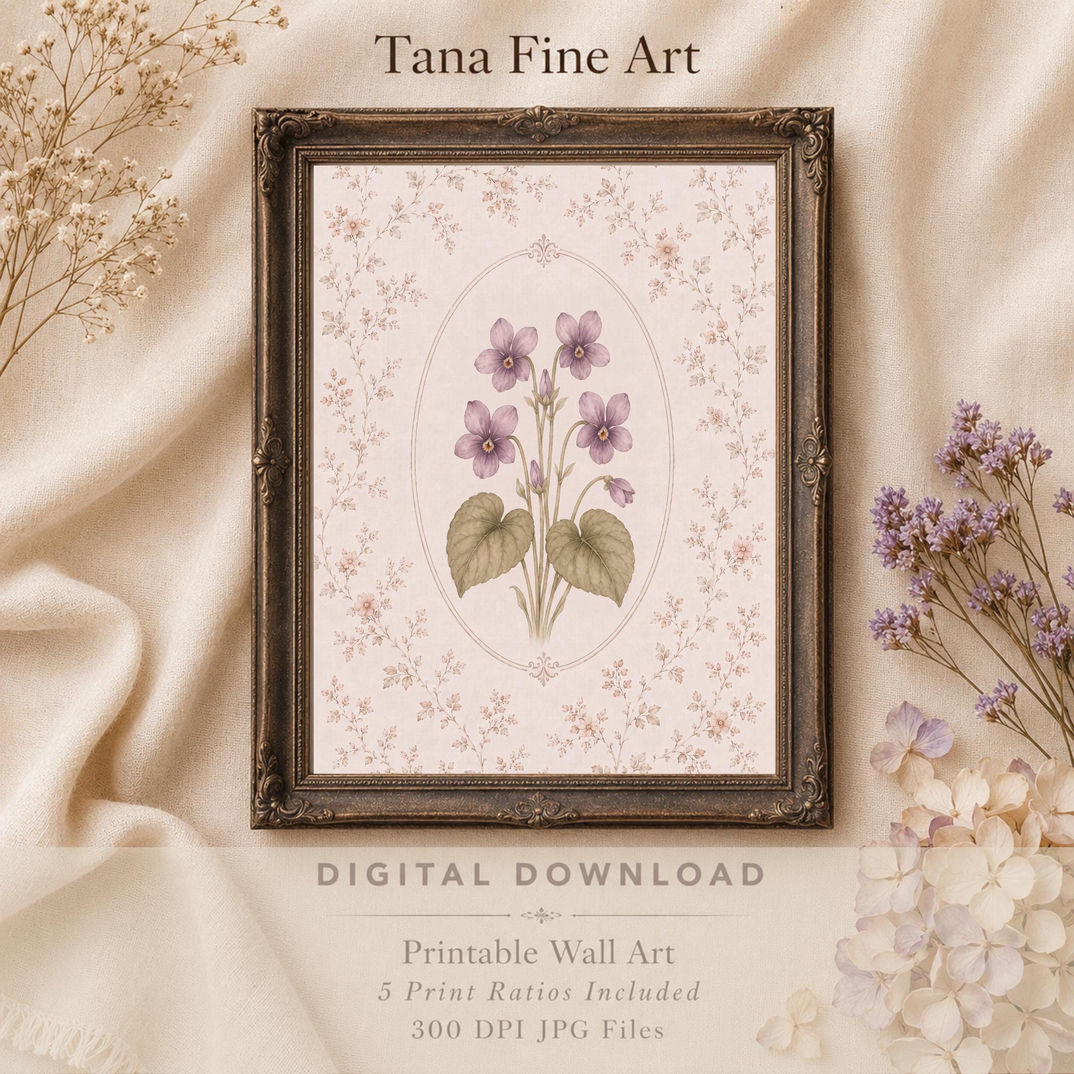 February Birth Month Flower Print | Violet Printable Wall Art | Vintage Botanical Gift Digital Download — image 4