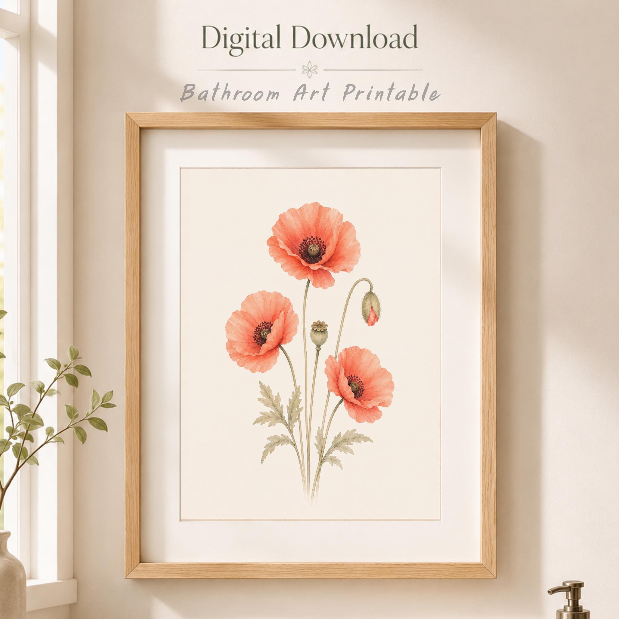 August Birth Flower Print | Poppy Printable Wall Art | Orange Botanical Gift Decor Digital Download — image 7