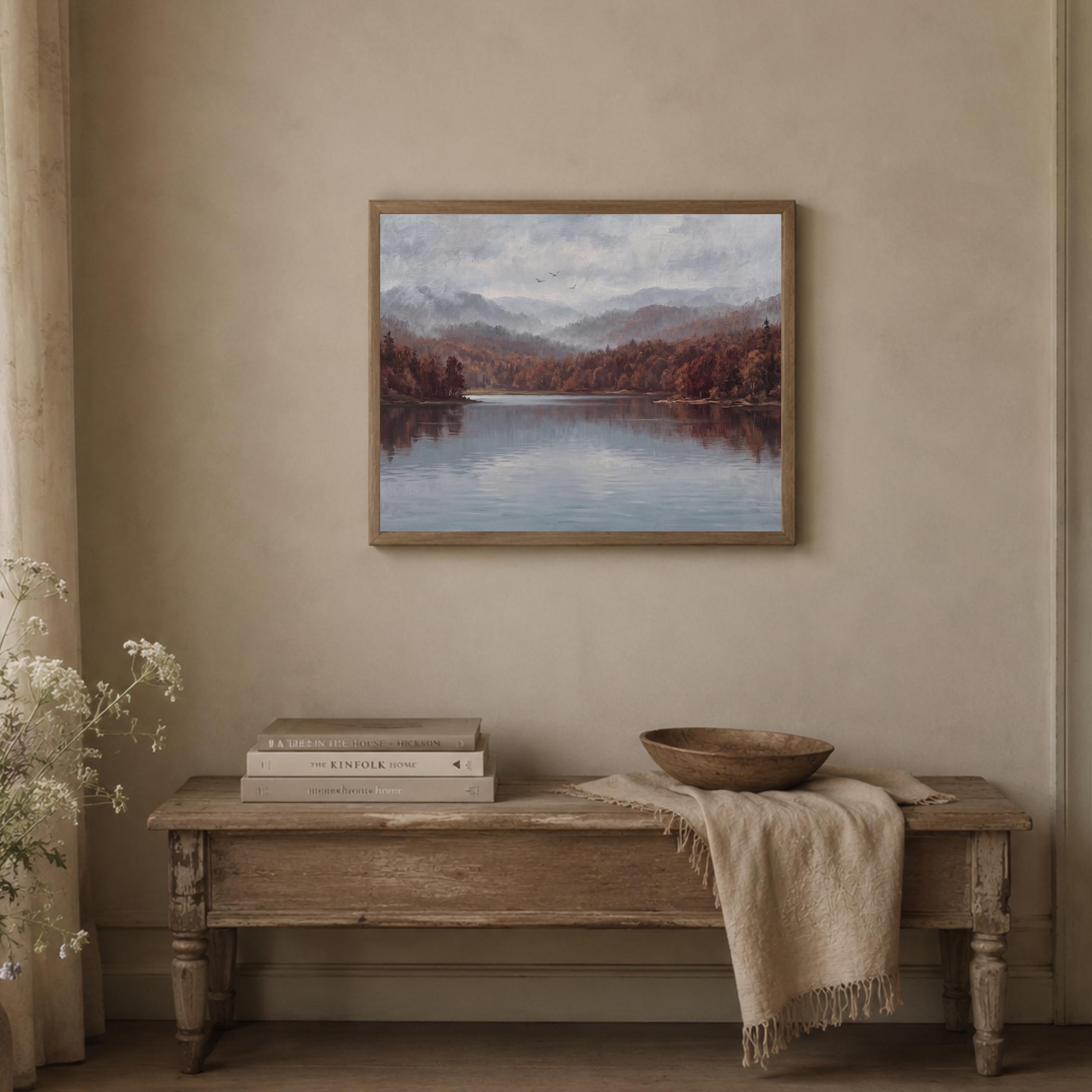 Autumn Lake Wall Art | Moody Fall Landscape Print | Vintage Nature Printable Digital Download — image 4