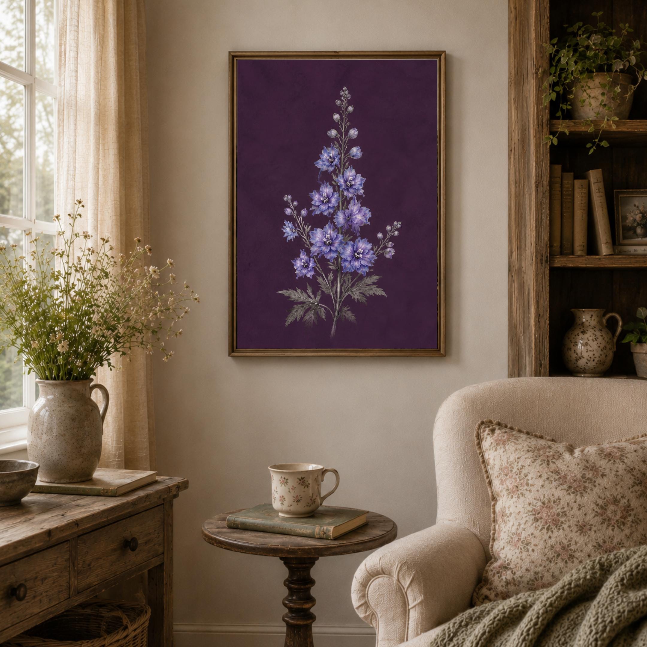 Dark July Birth Flower Print | Larkspur Wall Art | Dark Botanical Digital Download — image 8