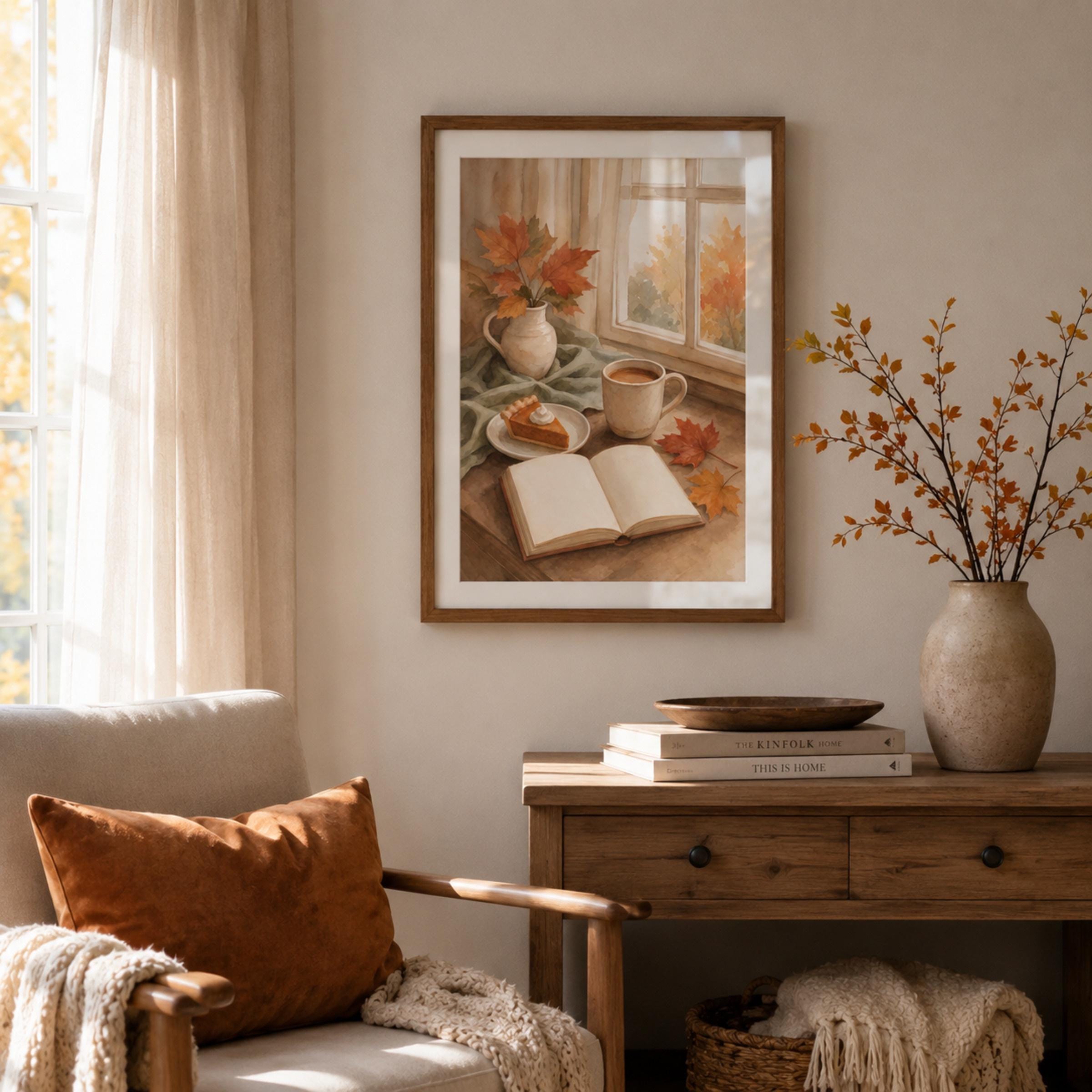 Fall Reading Nook Wall Art | Pumpkin Pie Coffee Print | Cozy Autumn Printable Digital Download — image 3
